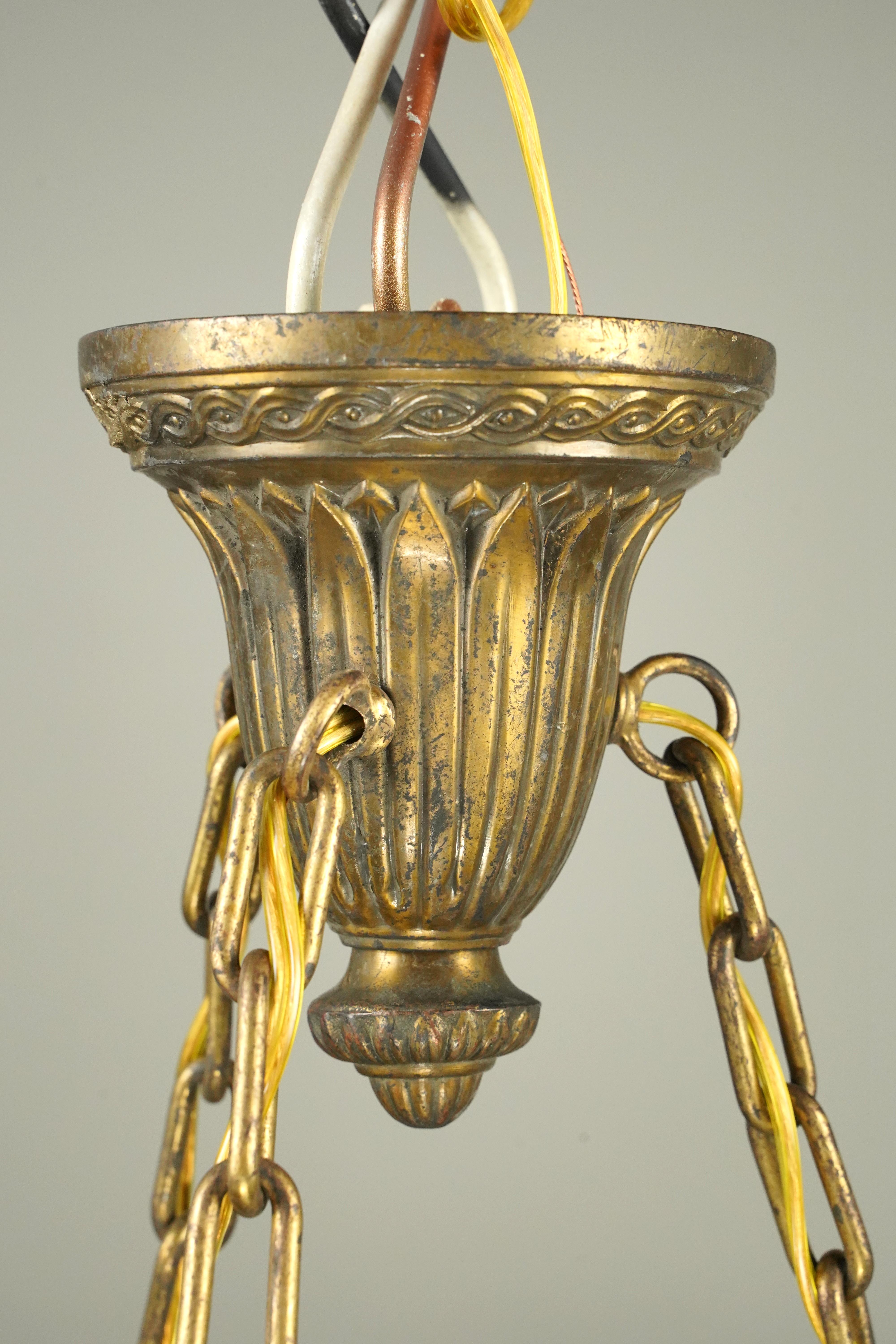 Early 20th C Greek Key Milk Glass Dish Pendant Light For Sale 4