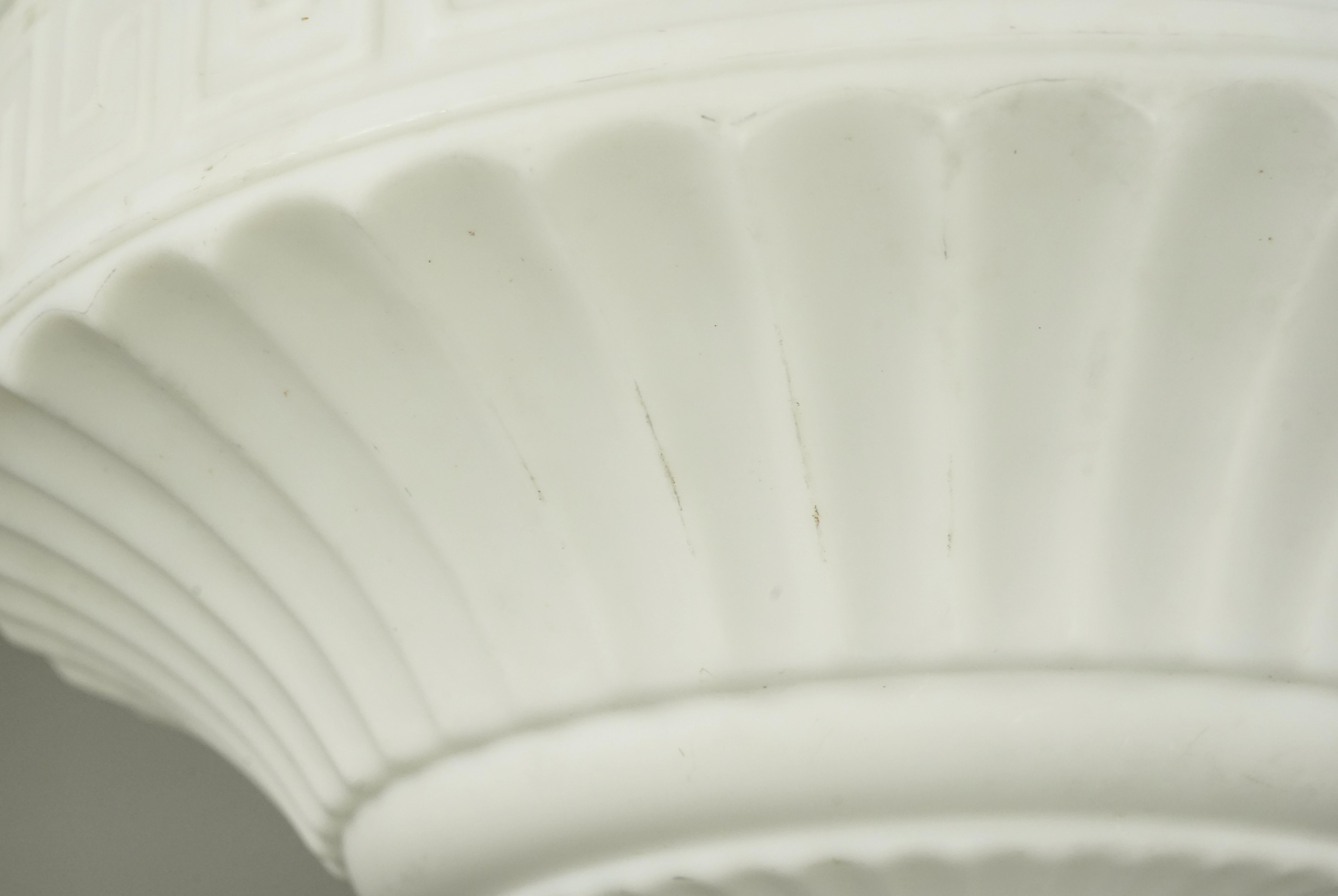 Bronze Early 20th C Greek Key Milk Glass Dish Pendant Light For Sale