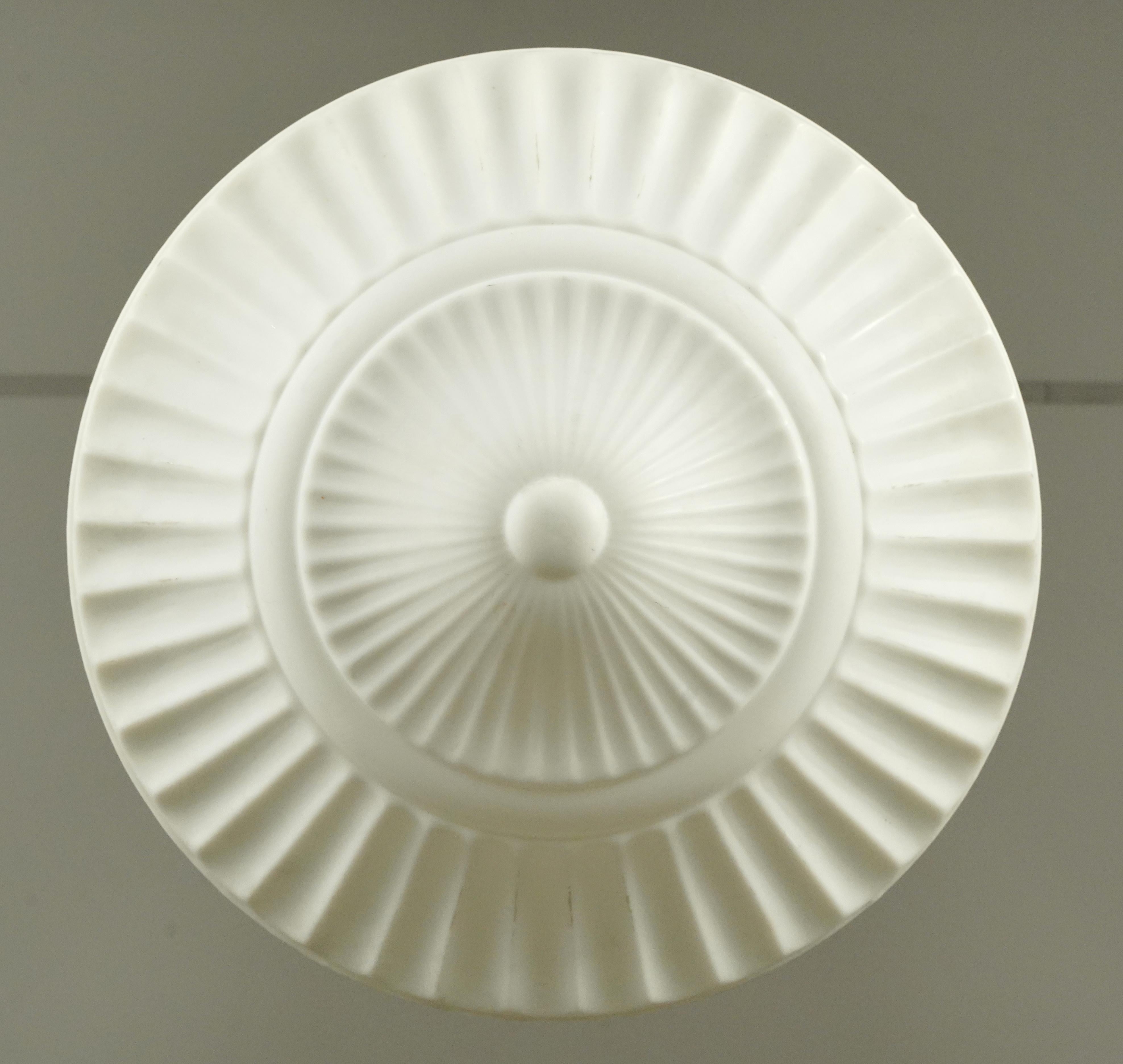 Early 20th C Greek Key Milk Glass Dish Pendant Light For Sale 2