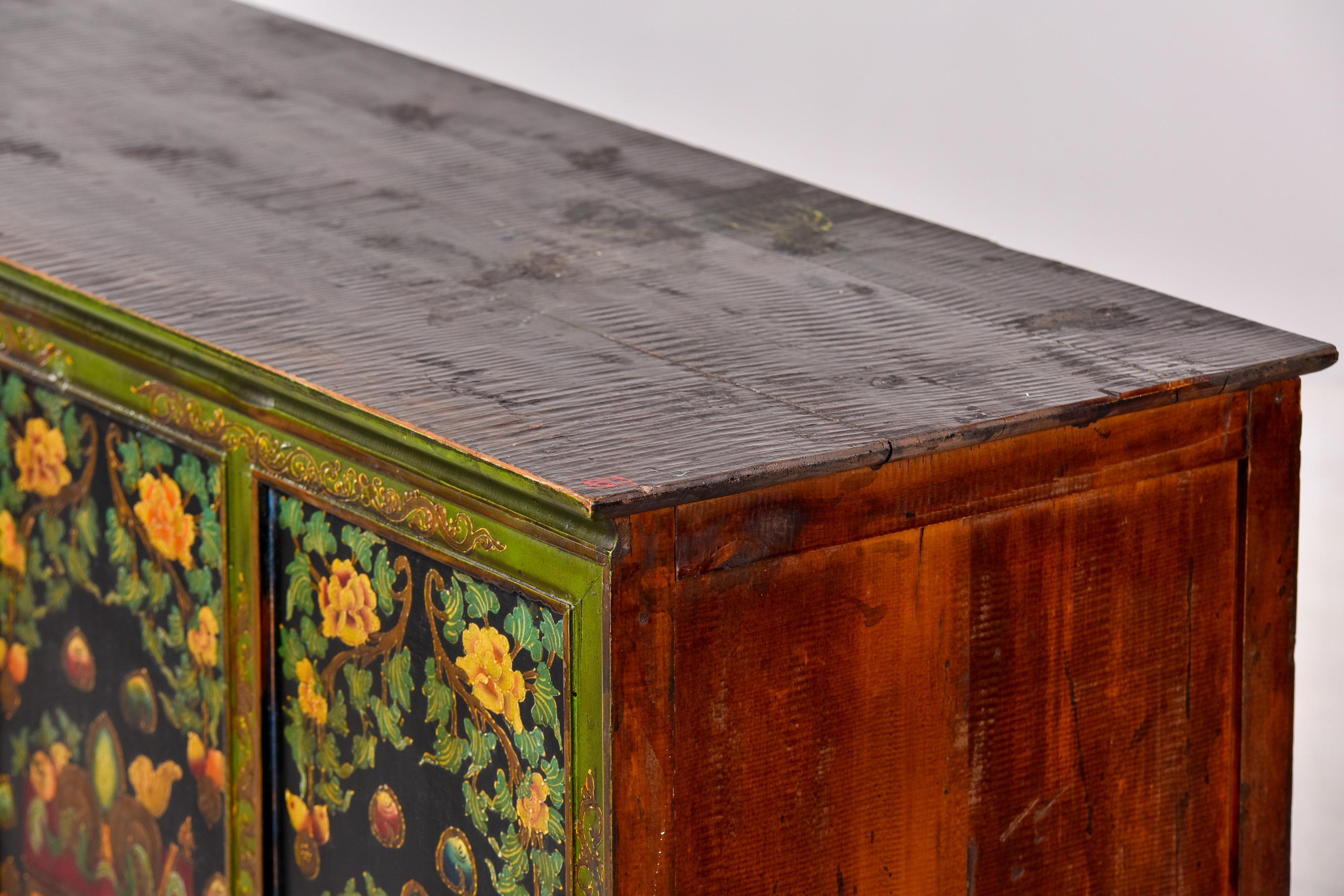 Early 20th C Green and Black Four Panel Tibetan Cabinet 6