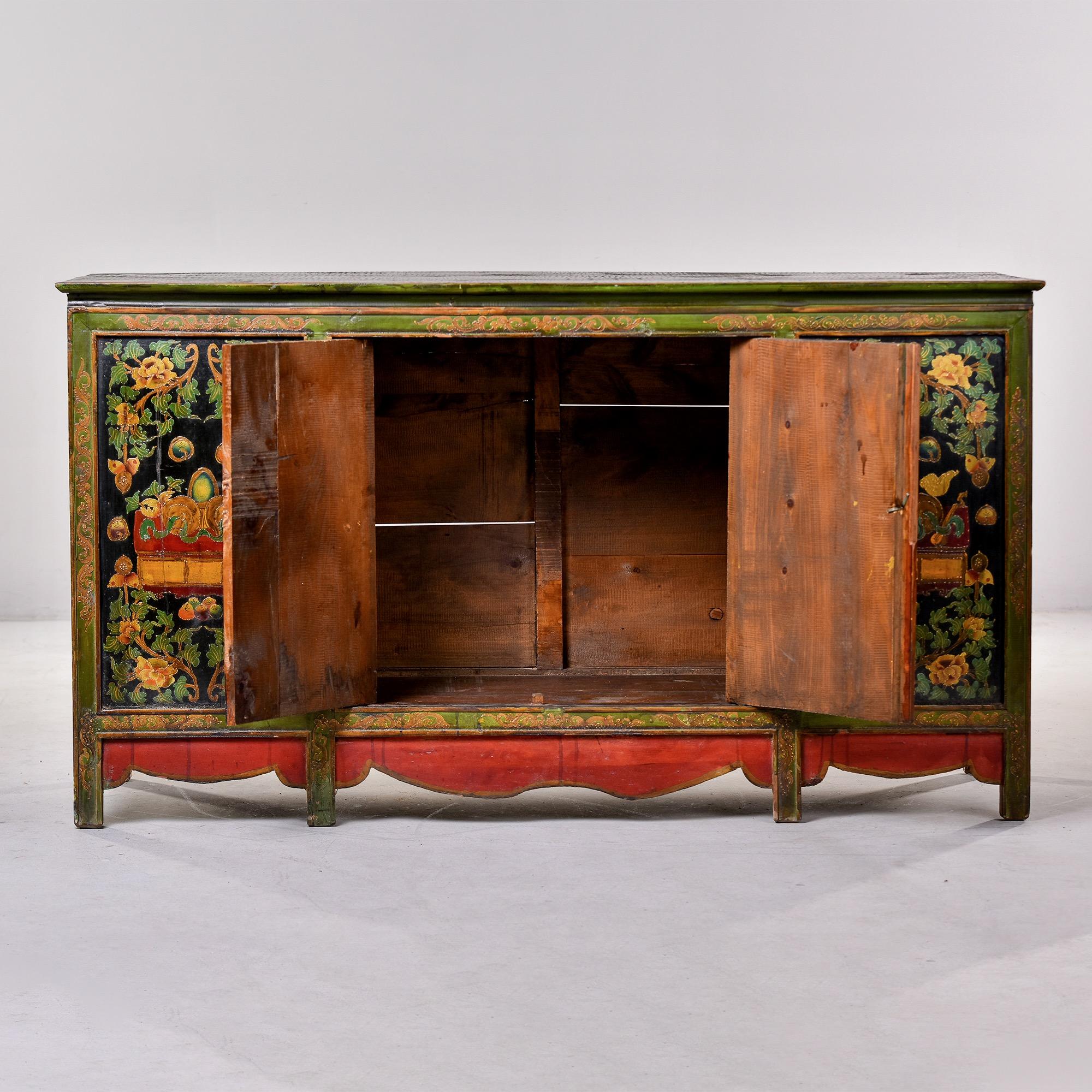 Early 20th C Green and Black Four Panel Tibetan Cabinet 2