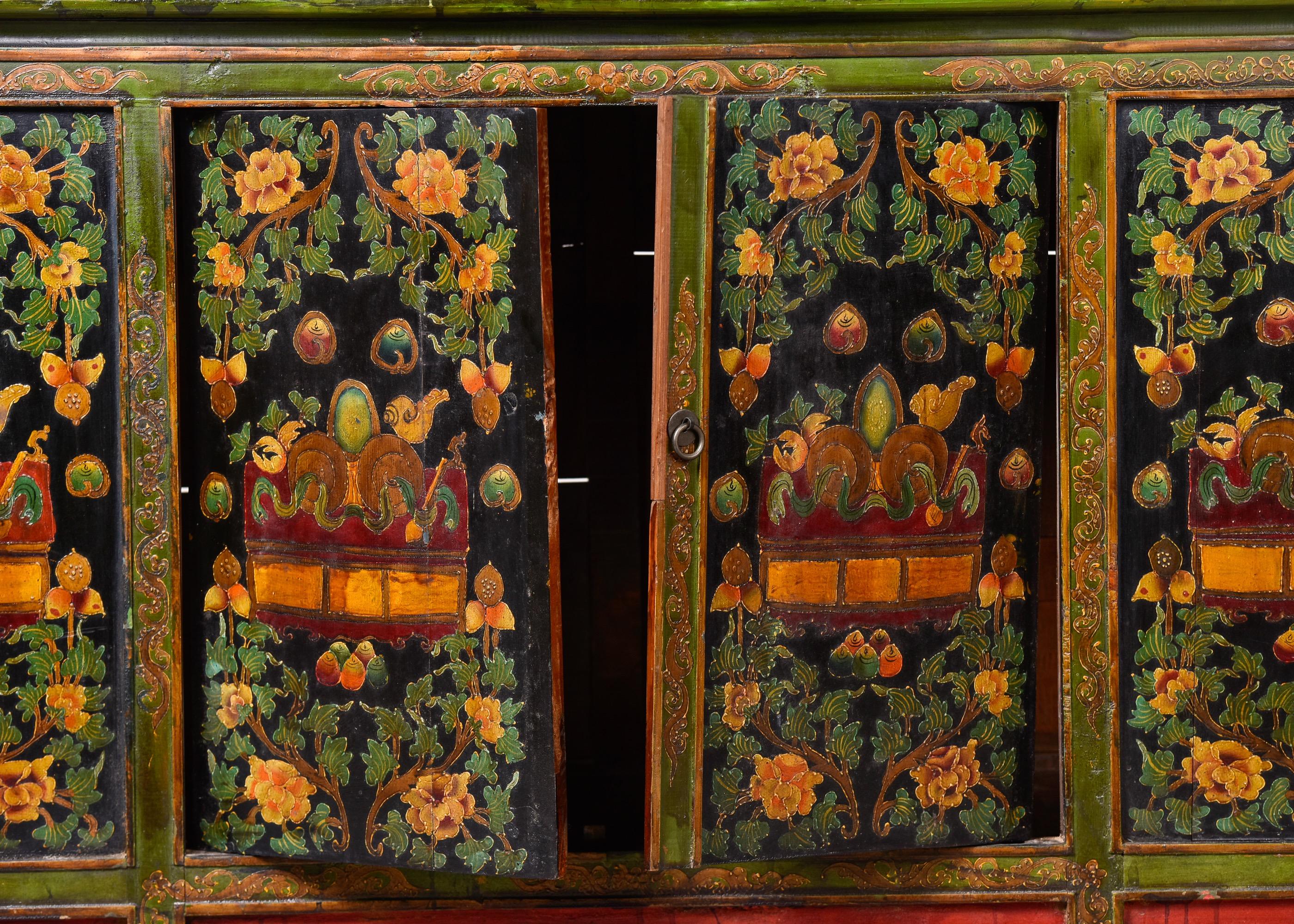 Early 20th C Green and Black Four Panel Tibetan Cabinet 3