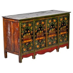 Early 20th C Green and Black Four Panel Tibetan Cabinet