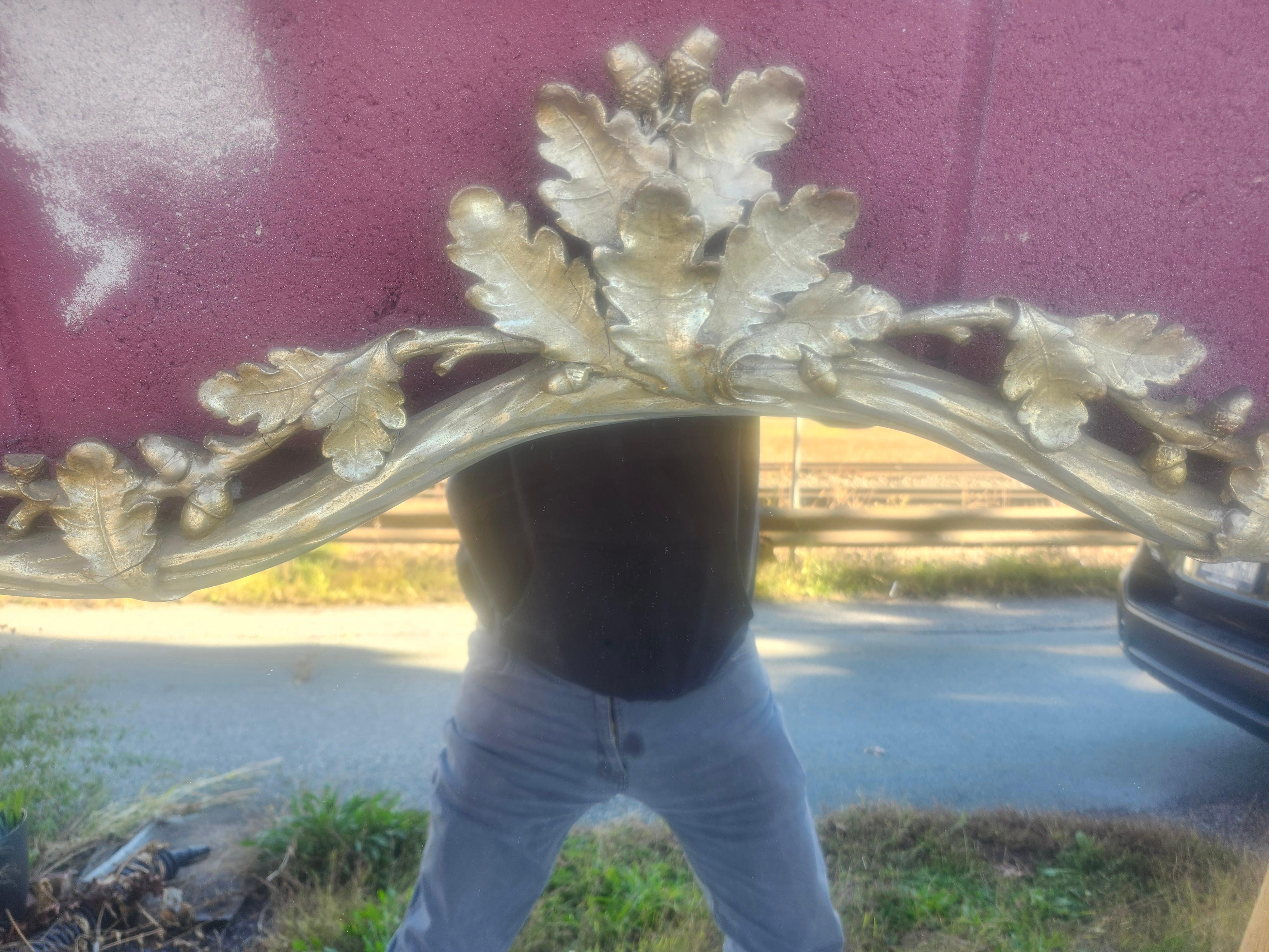 Early 20th C Hand Carved Oak Leaf & Acorn Gilt w Silvered Wall Mirror in vendita 1