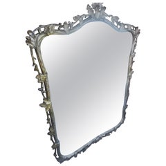 Early 20th C Hand Carved Oak Leaf & Acorn Gilt w Silvered Wall Mirror
