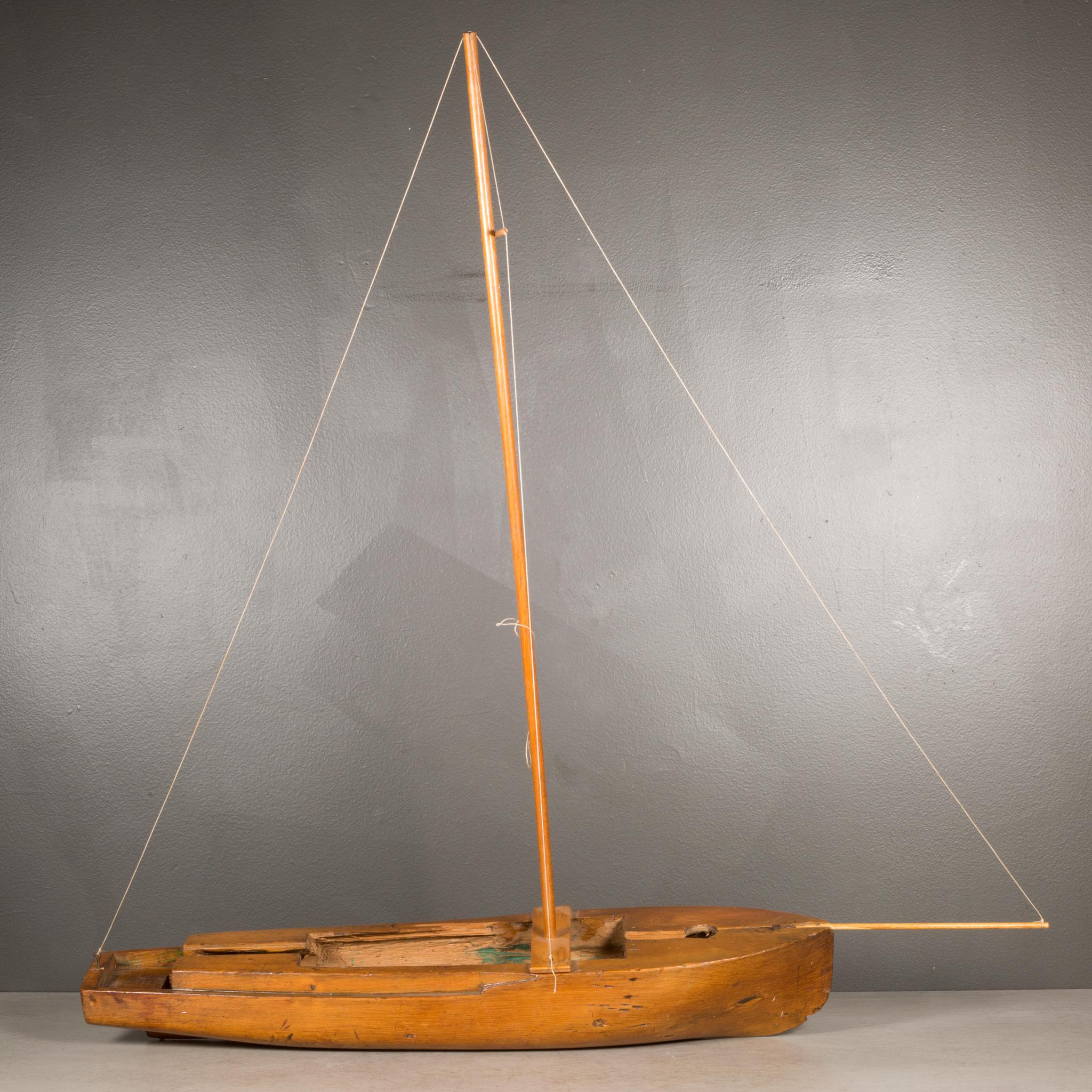 Hand-Carved Early 20th c. Hand Carved Wooden Ship Model c.1940 For Sale