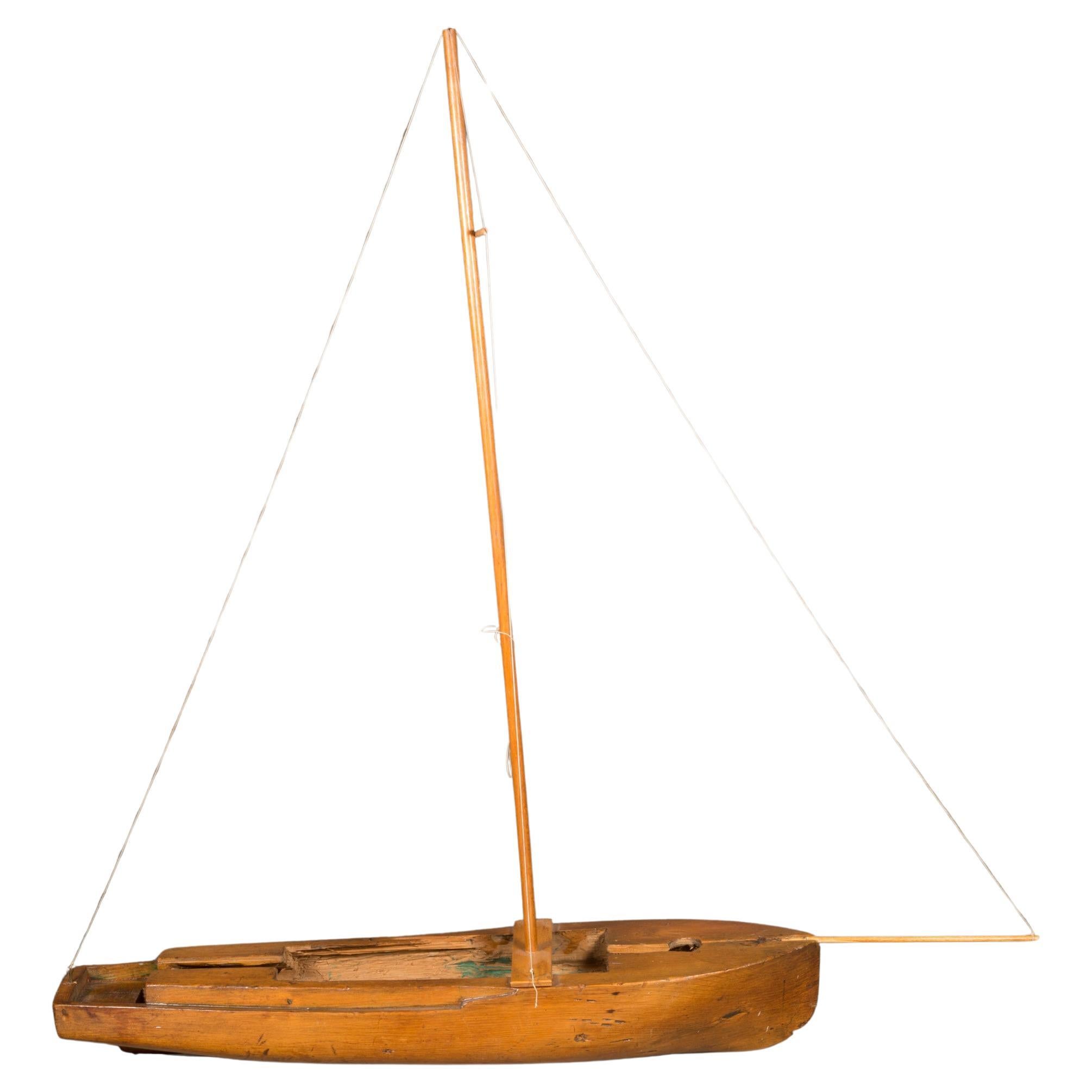 Early 20th c. Hand Carved Wooden Ship Model c.1940 For Sale