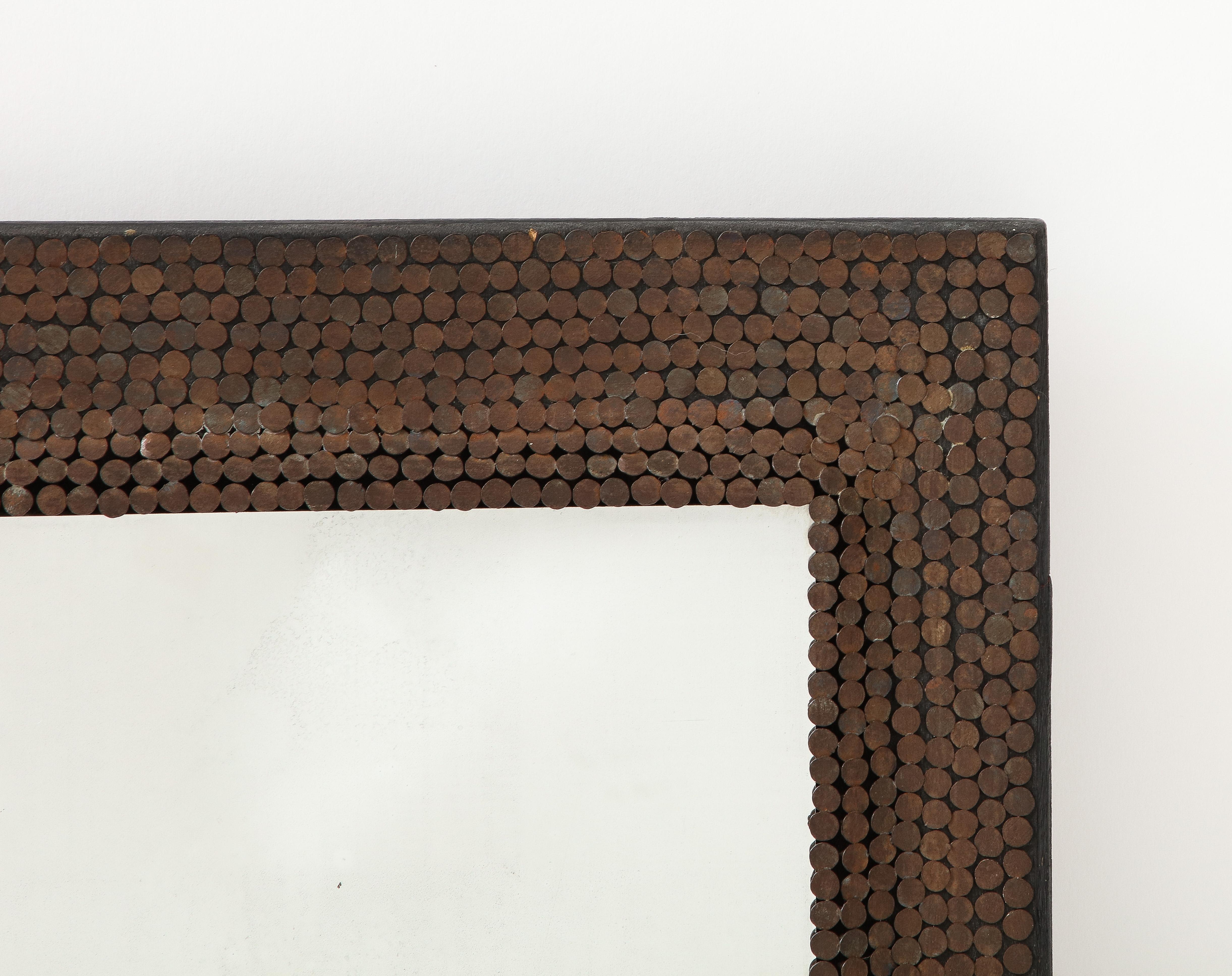 French Early 20th C. Hand Made Mirror Studded with Nails, France For Sale