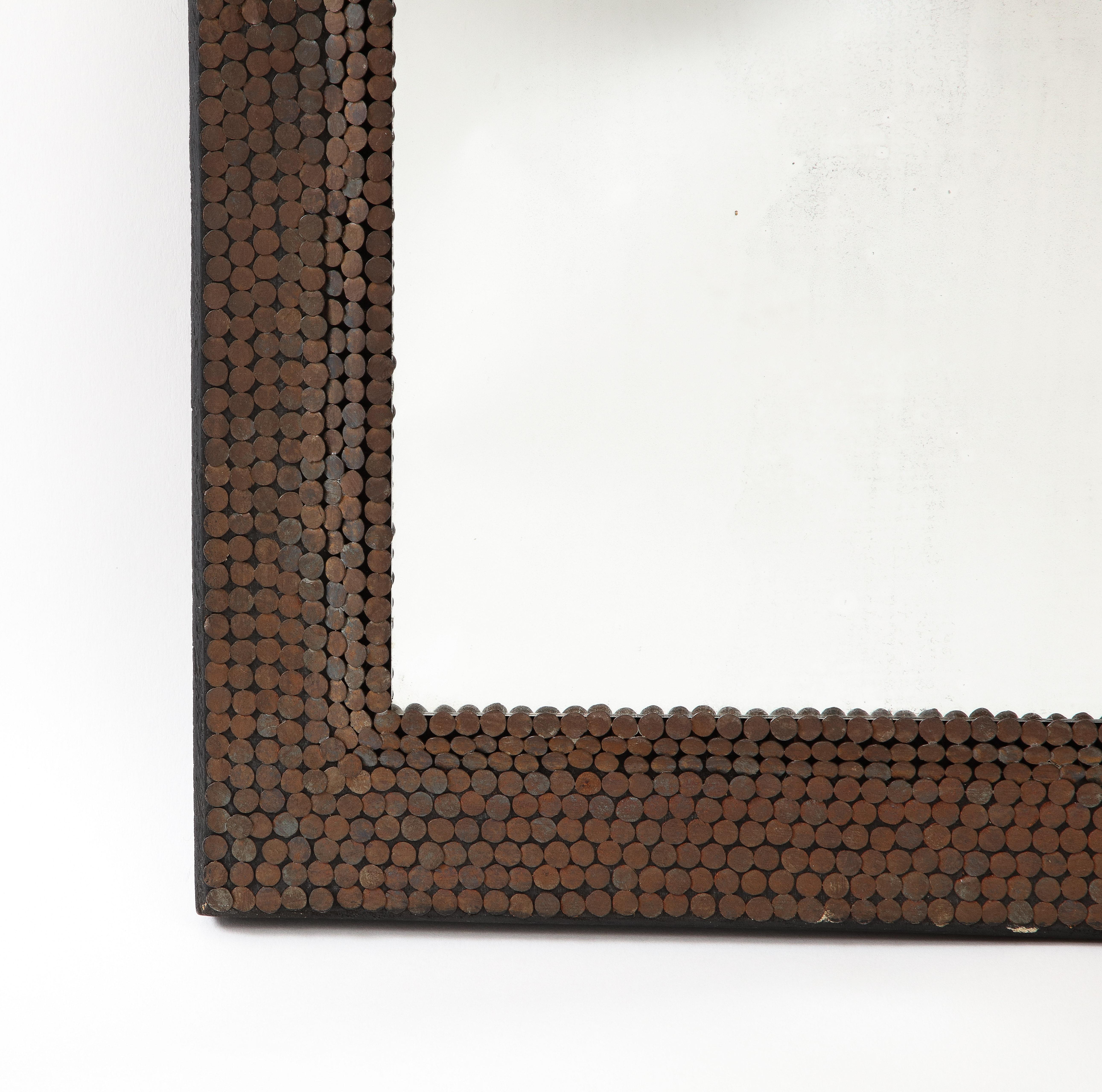 Early 20th C. Hand Made Mirror Studded with Nails, France In Good Condition In Brooklyn, NY