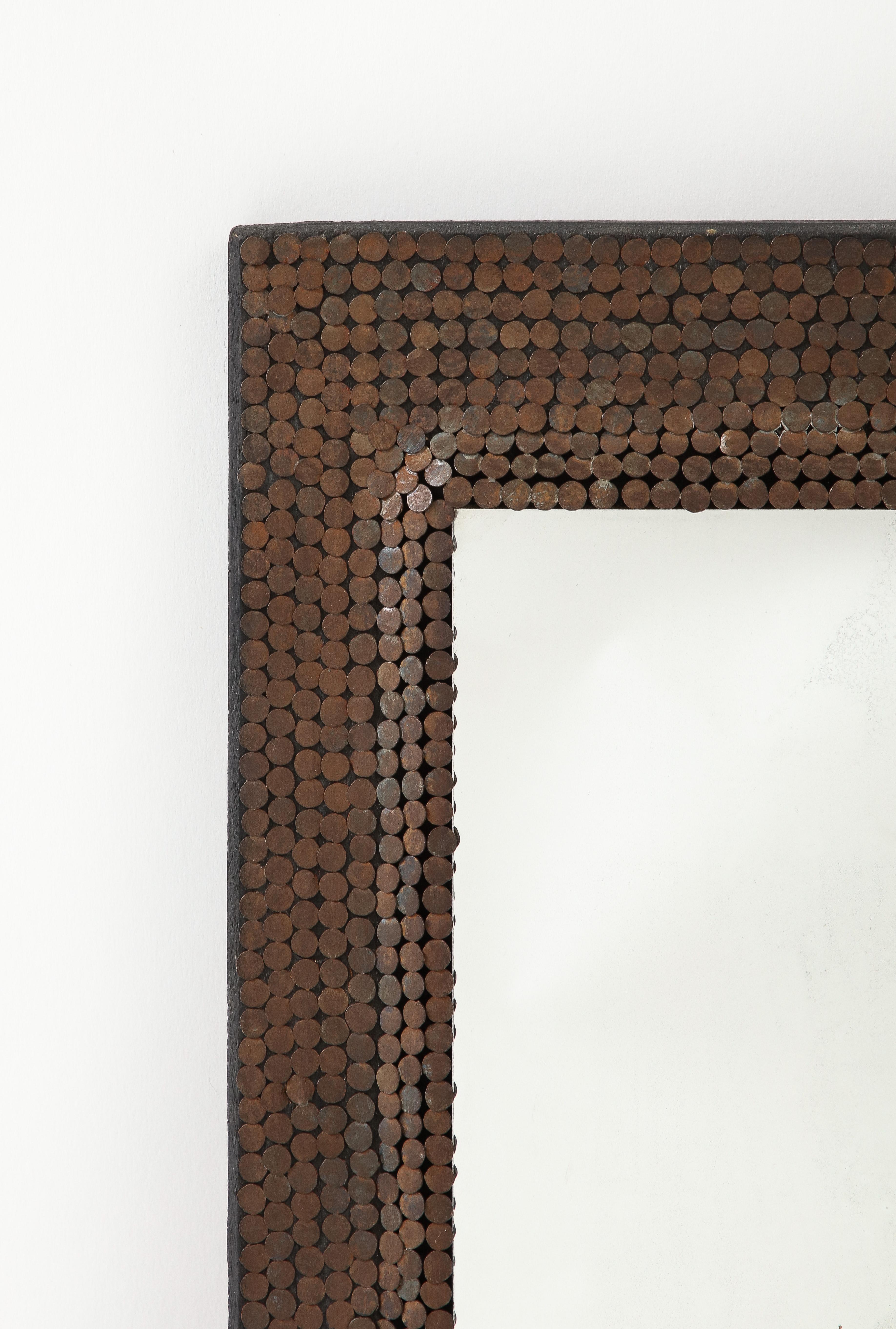 Early 20th Century Early 20th C. Hand Made Mirror Studded with Nails, France For Sale