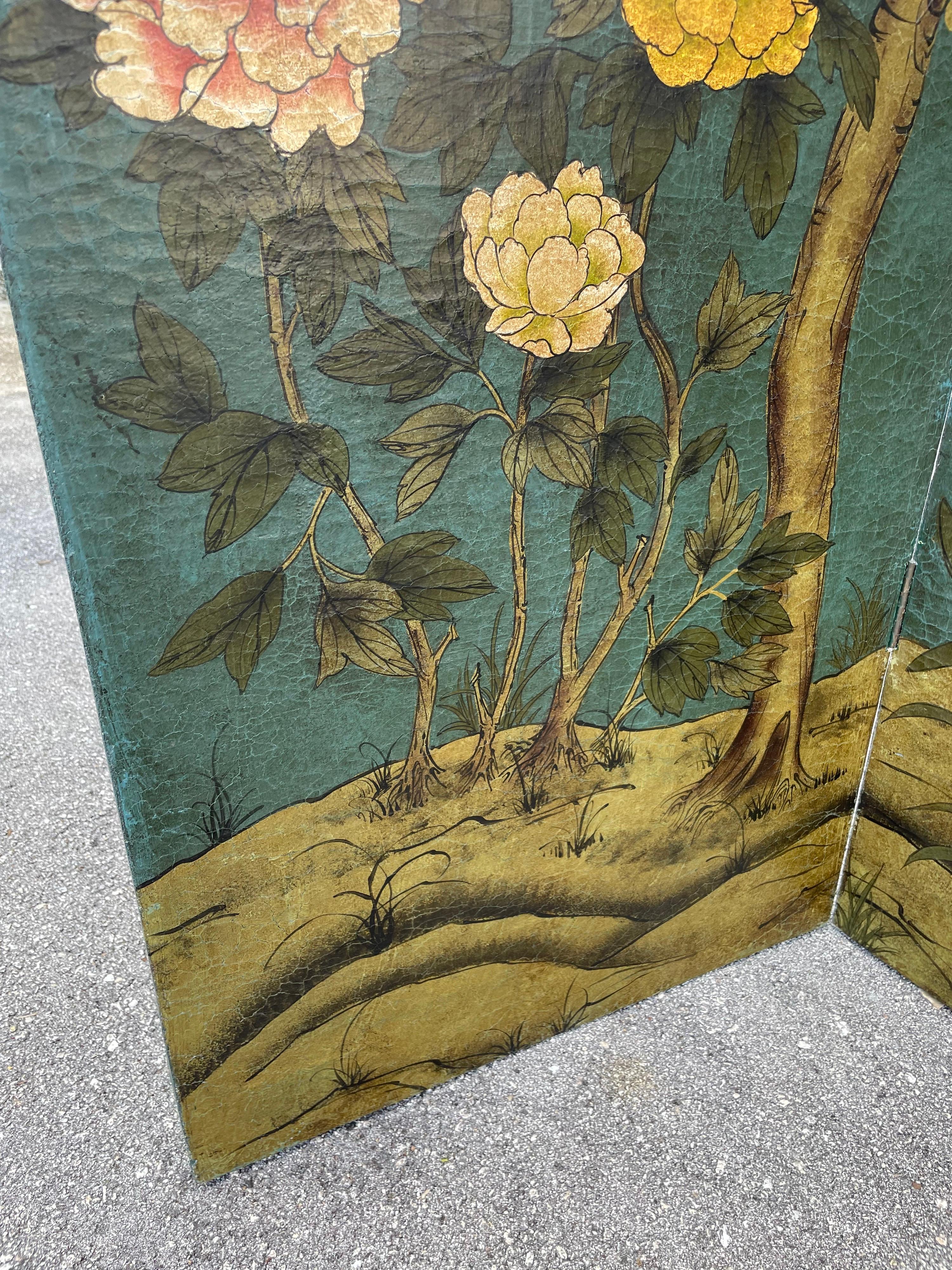 Early 20th C. Hand-Painted Japanese 4-Panel Paper Screen/ Divider 1