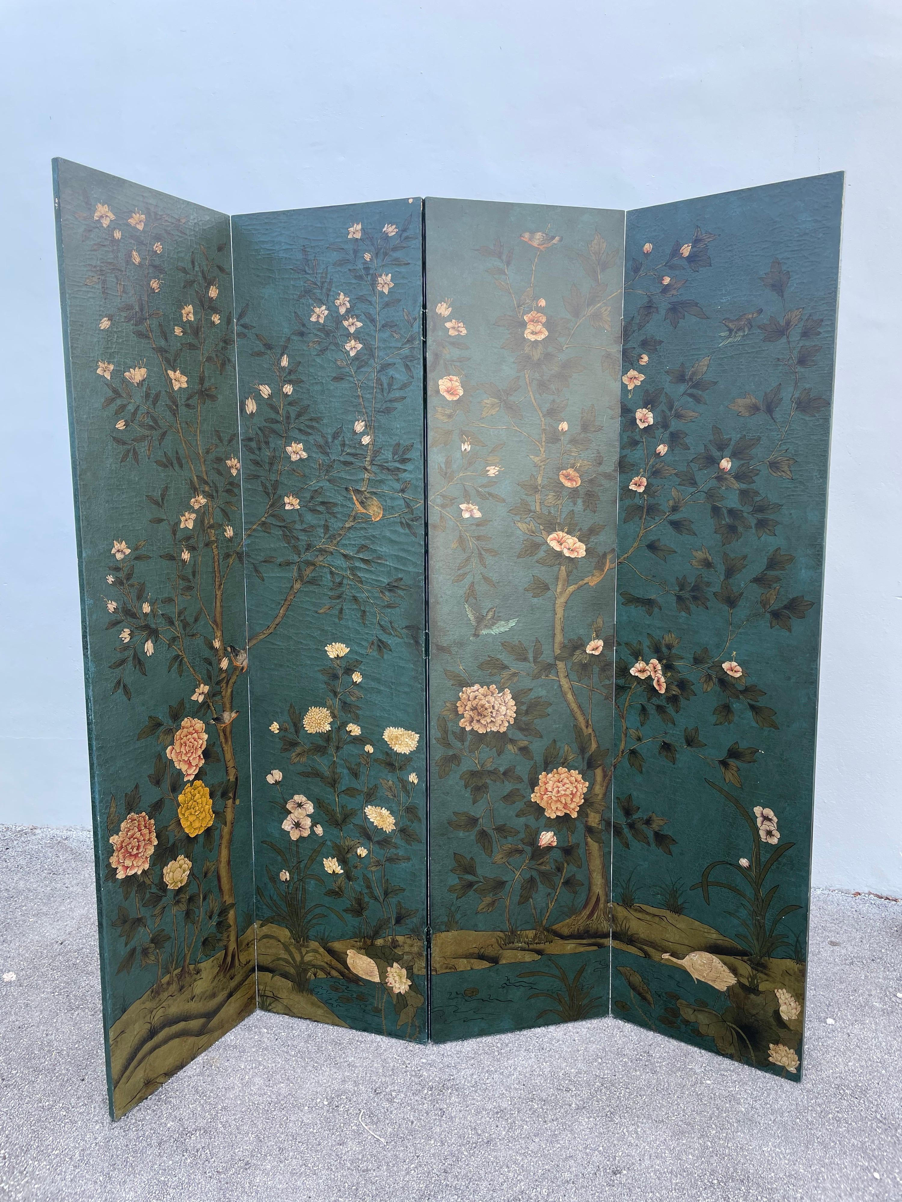 Early 20th C. Hand-Painted Japanese 4-Panel Paper Screen/ Divider 3