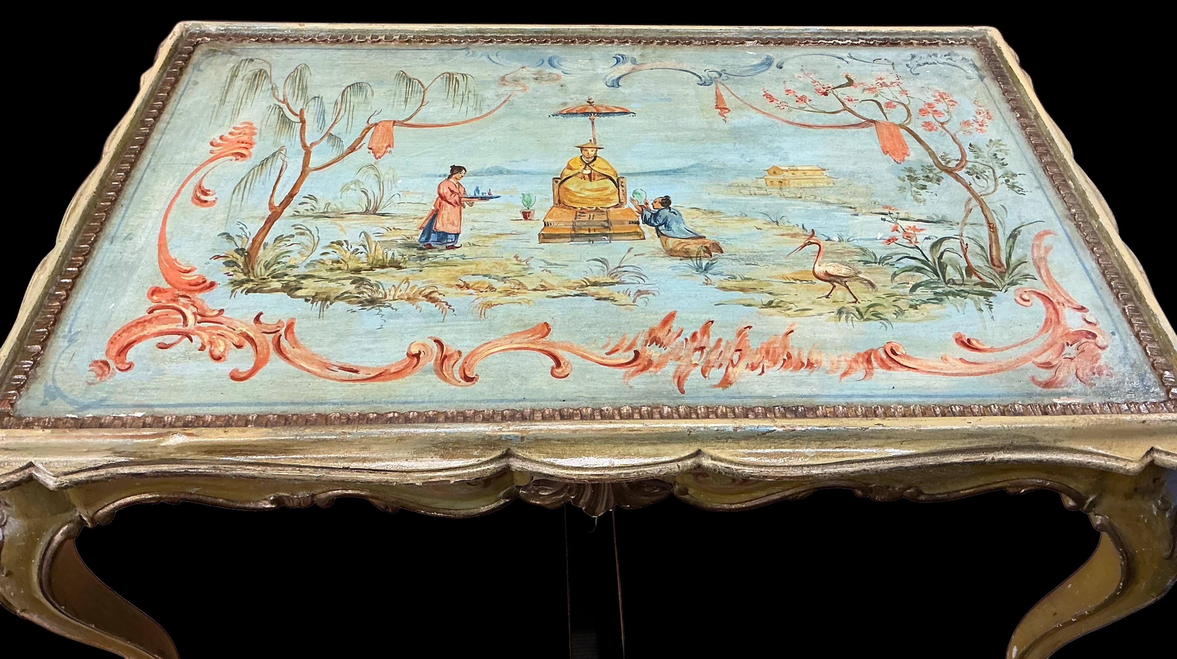 Anfang 20. Handbemalter venezianischer Chinoiserie-Couchtisch im Rokoko-Stil im Zustand „Gut“ im Angebot in Kennesaw, GA