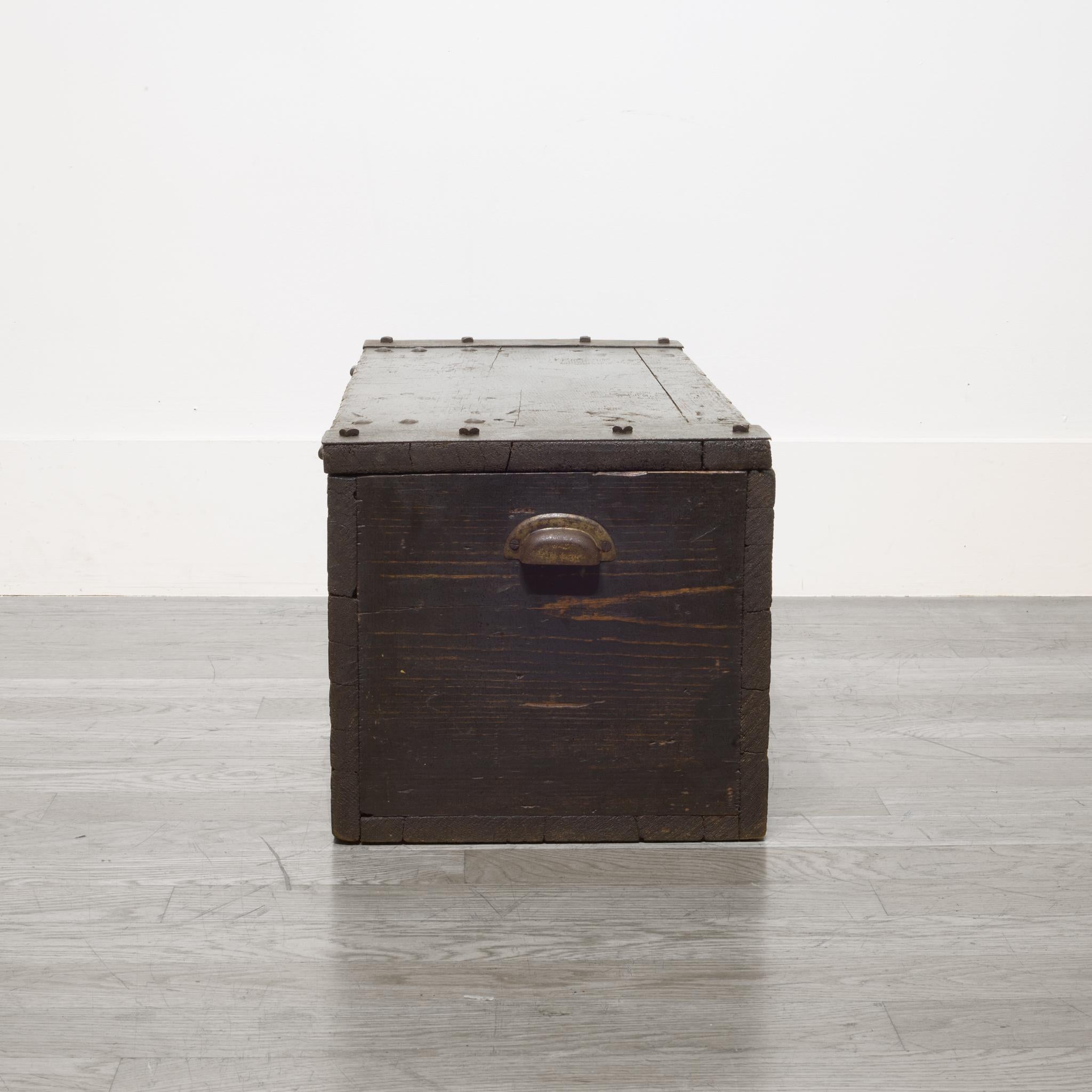 Metal Early 20th Century Handmade Wood and Steel Primitive Chest, circa 1930-1940