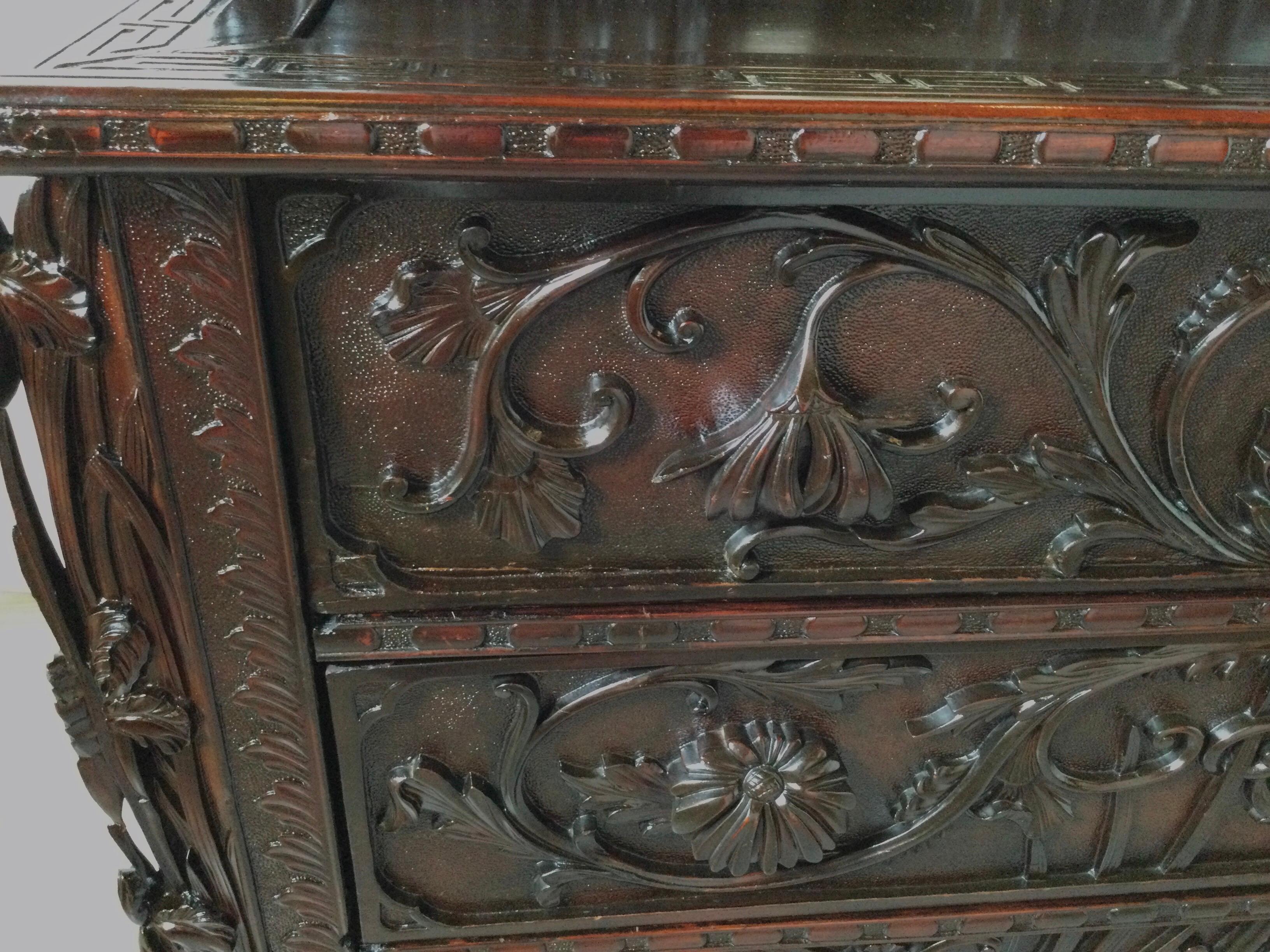Early 20th C. Heavily Carved Japanese Chest of Drawers with Mirror 3