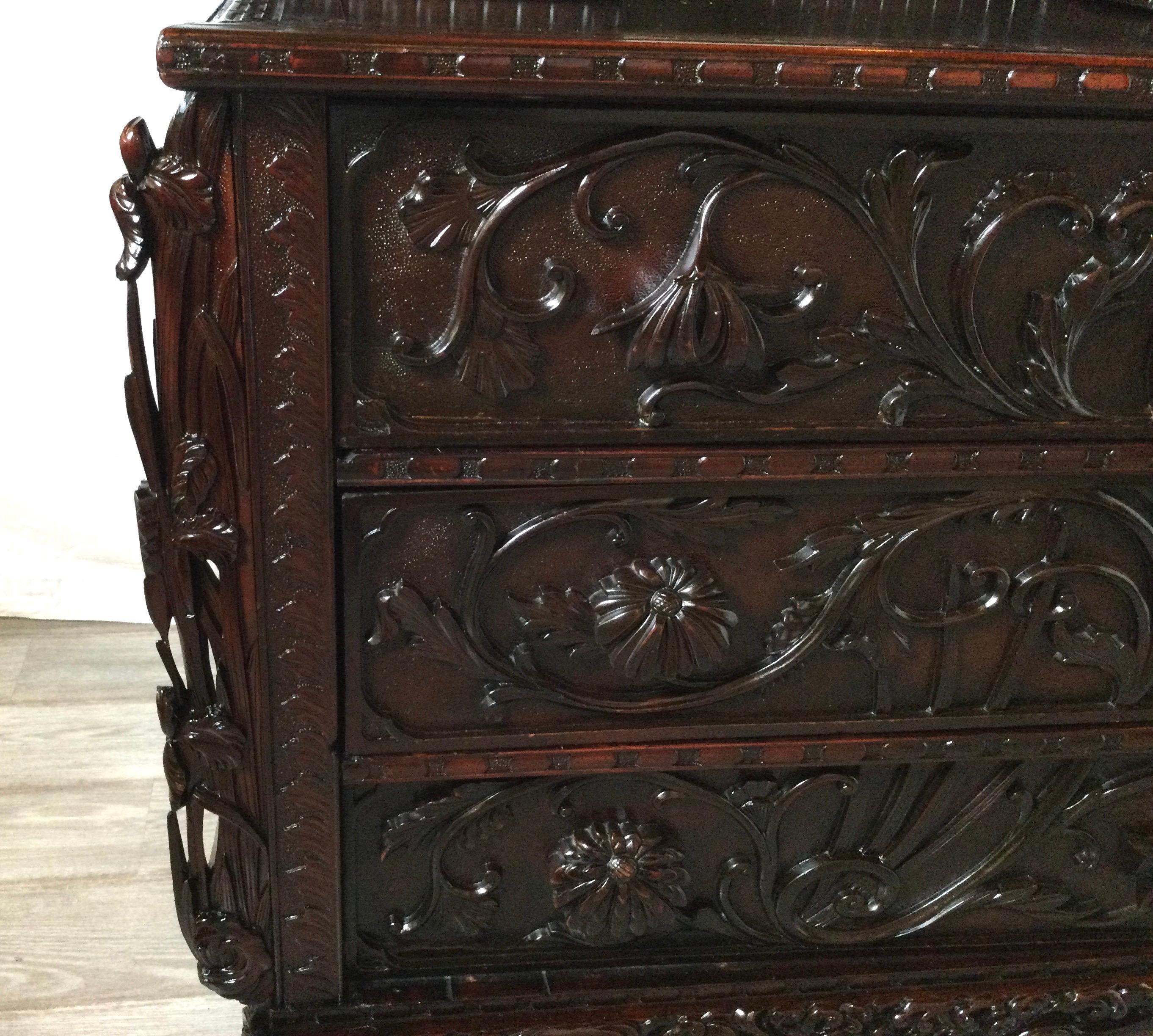 Early 20th C. Heavily Carved Japanese Chest of Drawers with Mirror 4