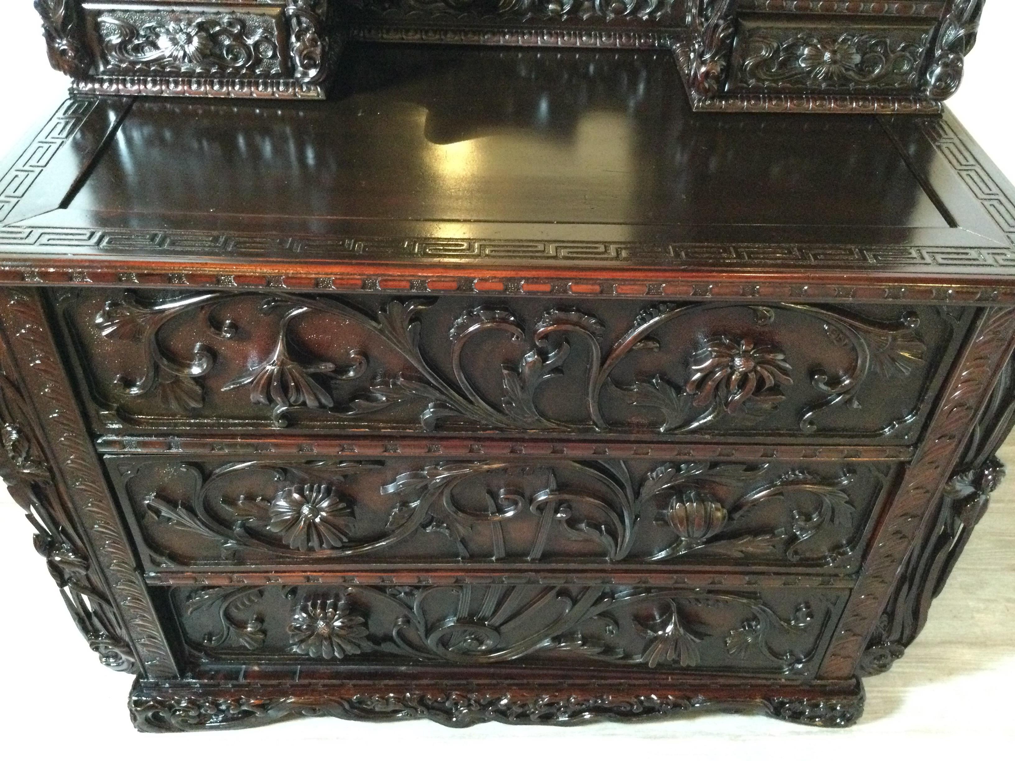 Early 20th C. Heavily Carved Japanese Chest of Drawers with Mirror 7