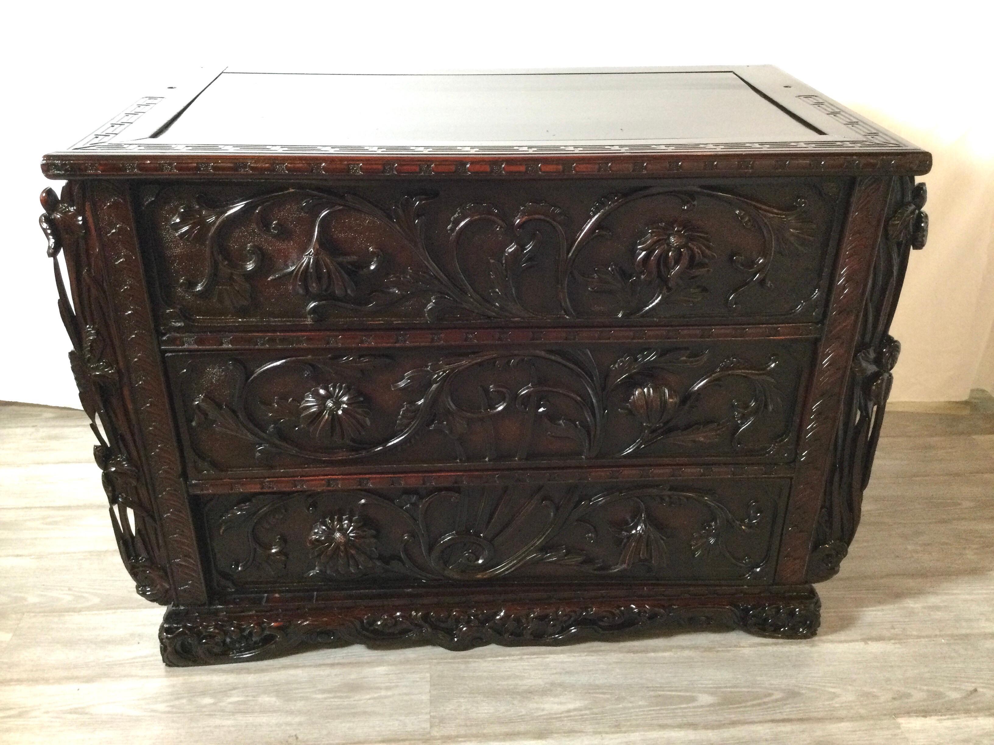 Early 20th C. Heavily Carved Japanese Chest of Drawers with Mirror 8