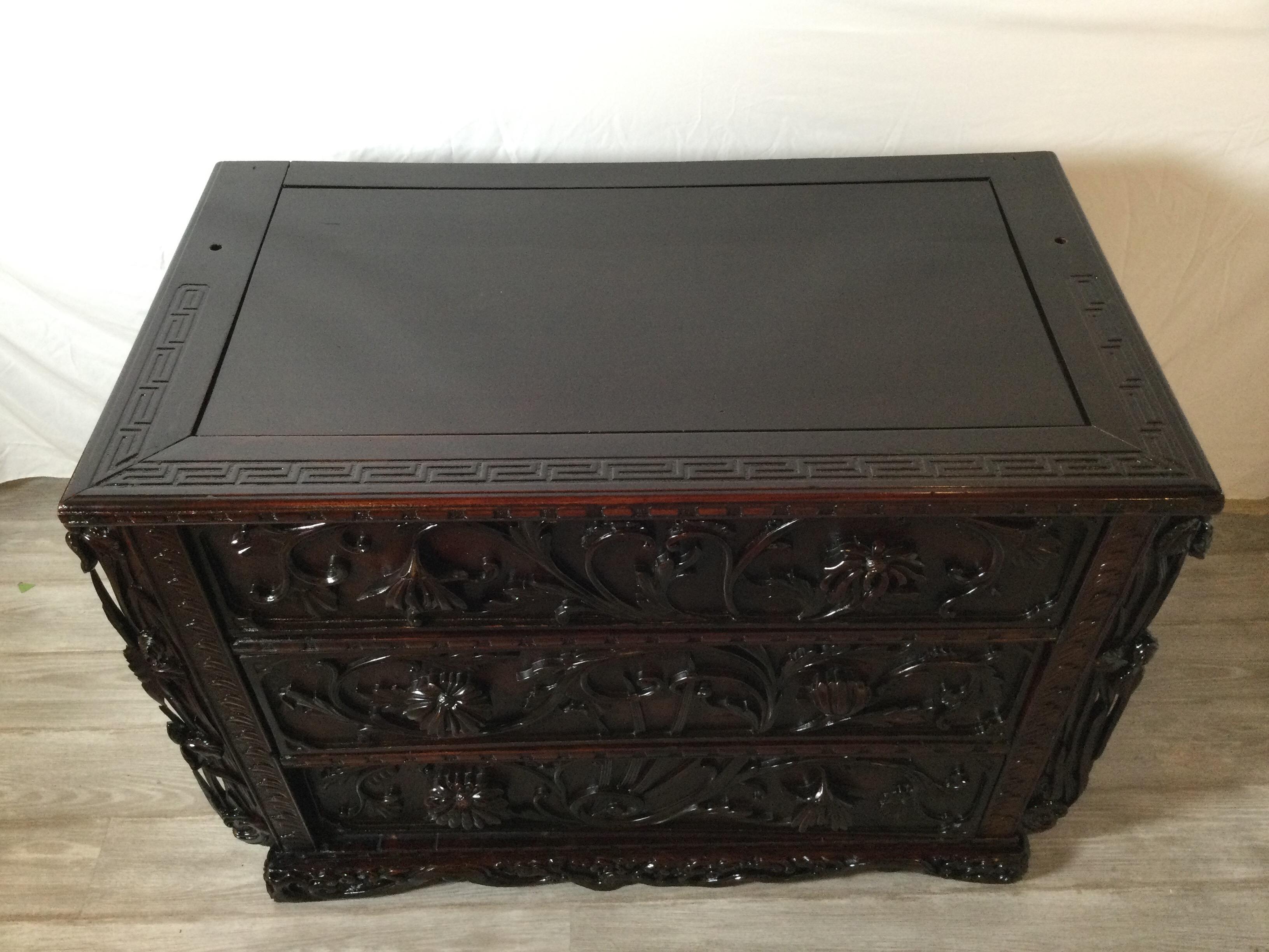 Early 20th C. Heavily Carved Japanese Chest of Drawers with Mirror 9
