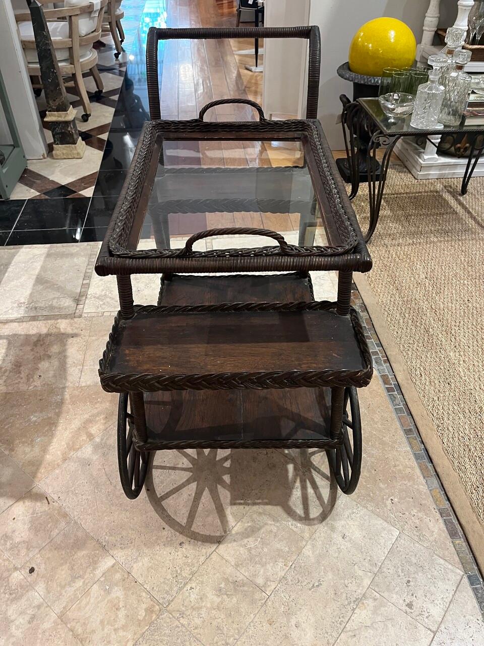 American Early 20th C Heywood Wakefield Bar / Tea Cart For Sale