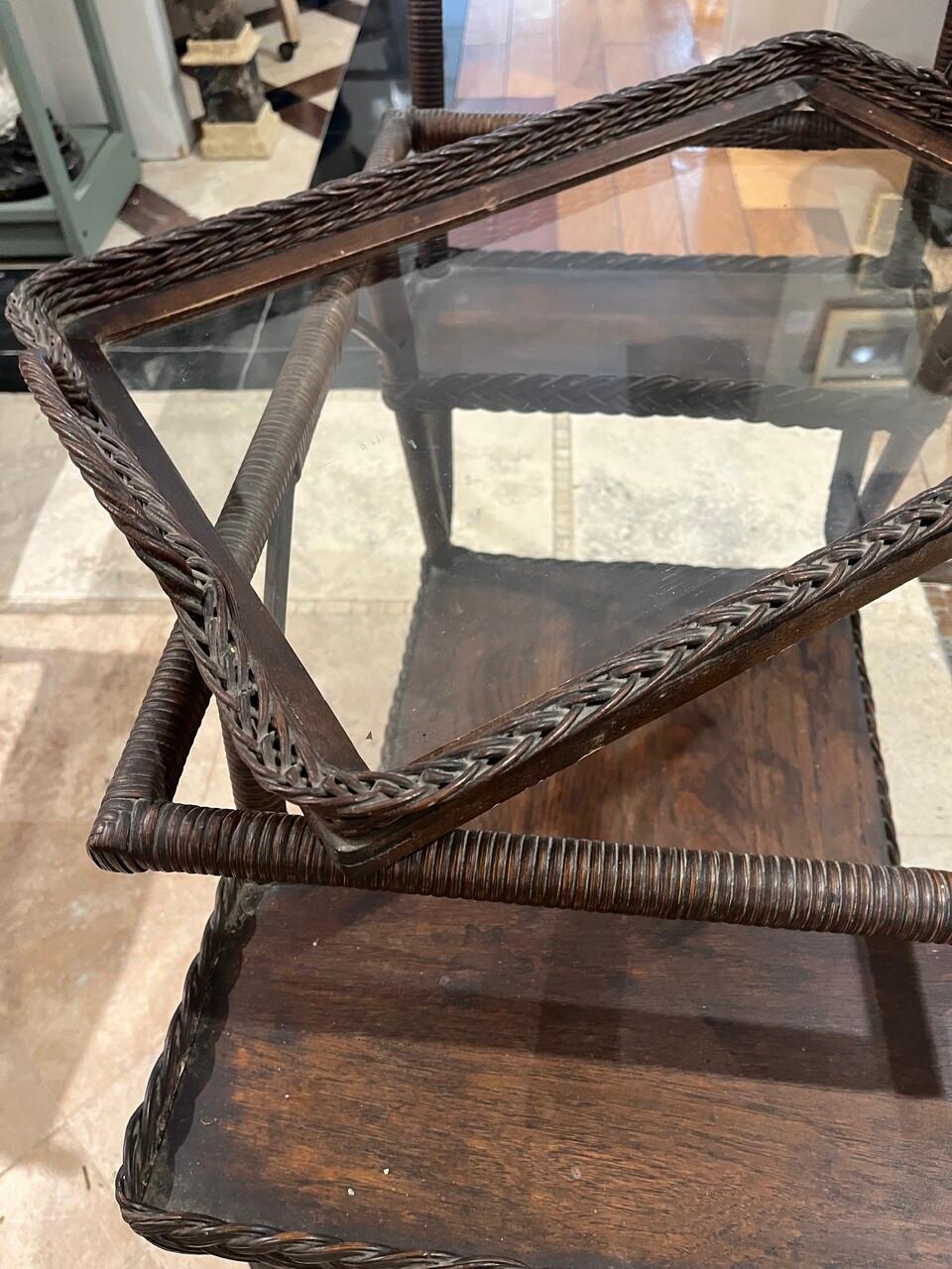 Hand-Woven Early 20th C Heywood Wakefield Bar / Tea Cart
