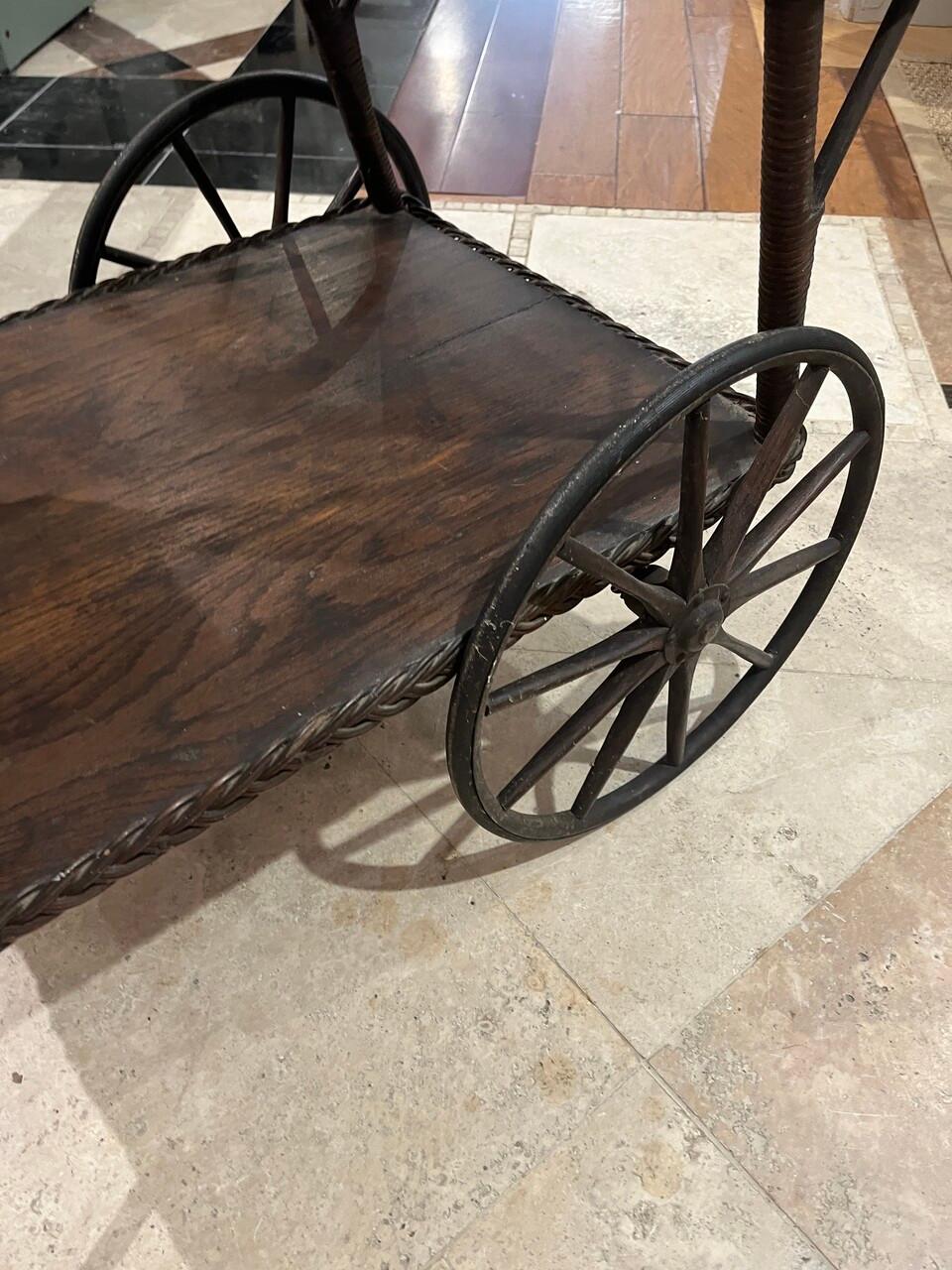 Wicker Early 20th C Heywood Wakefield Bar / Tea Cart