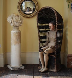 Early 20th C Hooded Porters Wicker Willow Lawn Conservatory Chair Country House