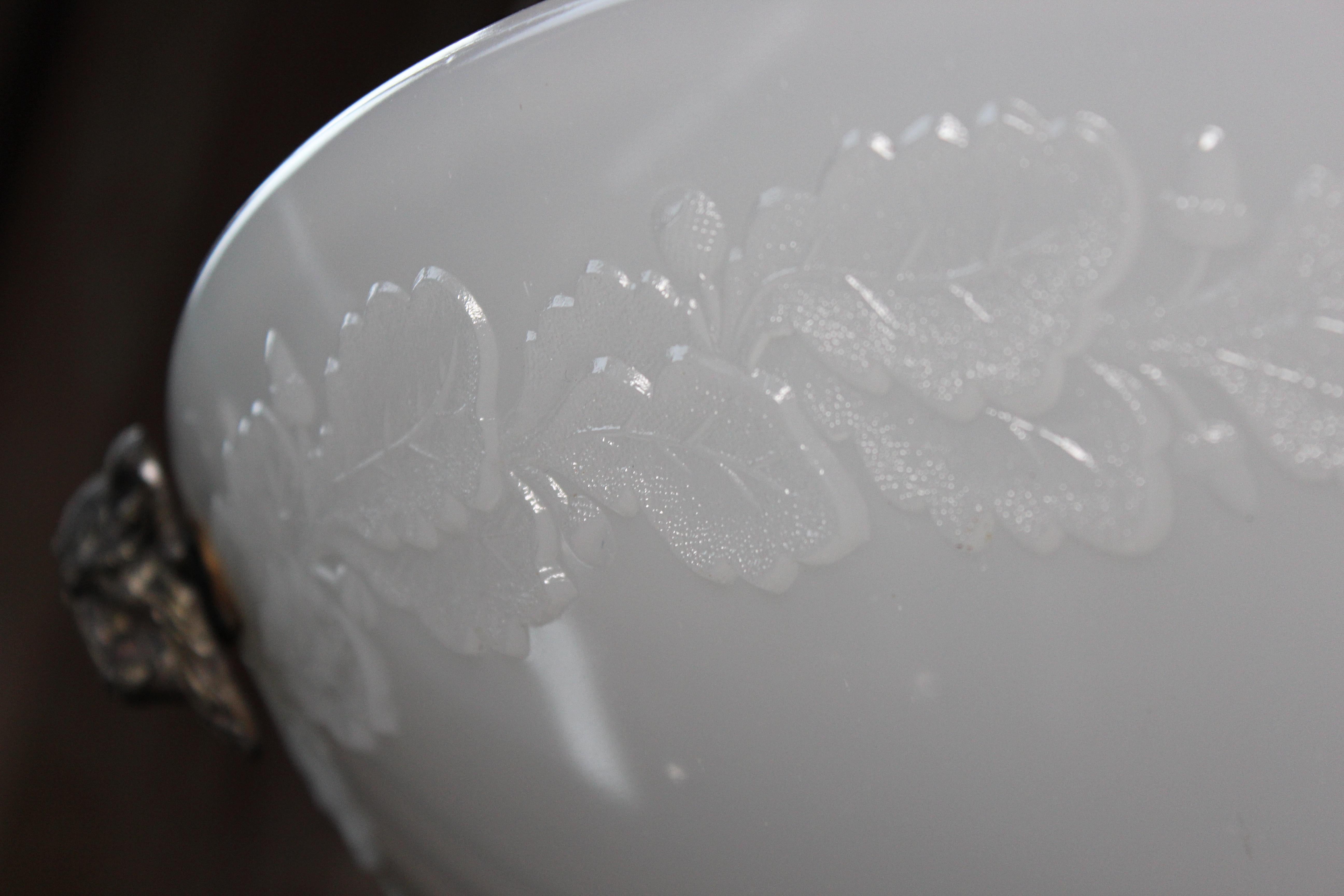 Early 20th C Huge Jefferson Milk Glass Regency Style Plafonnier Pendant Light  1