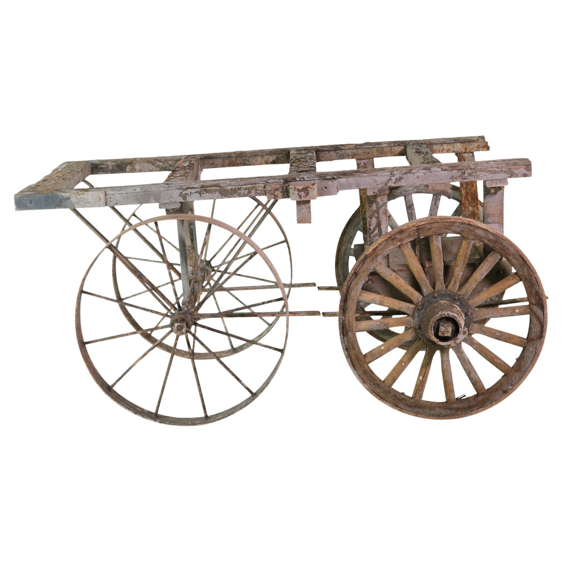 1880s Wood Industrial Factory Cart with Cast Iron Wheels Original