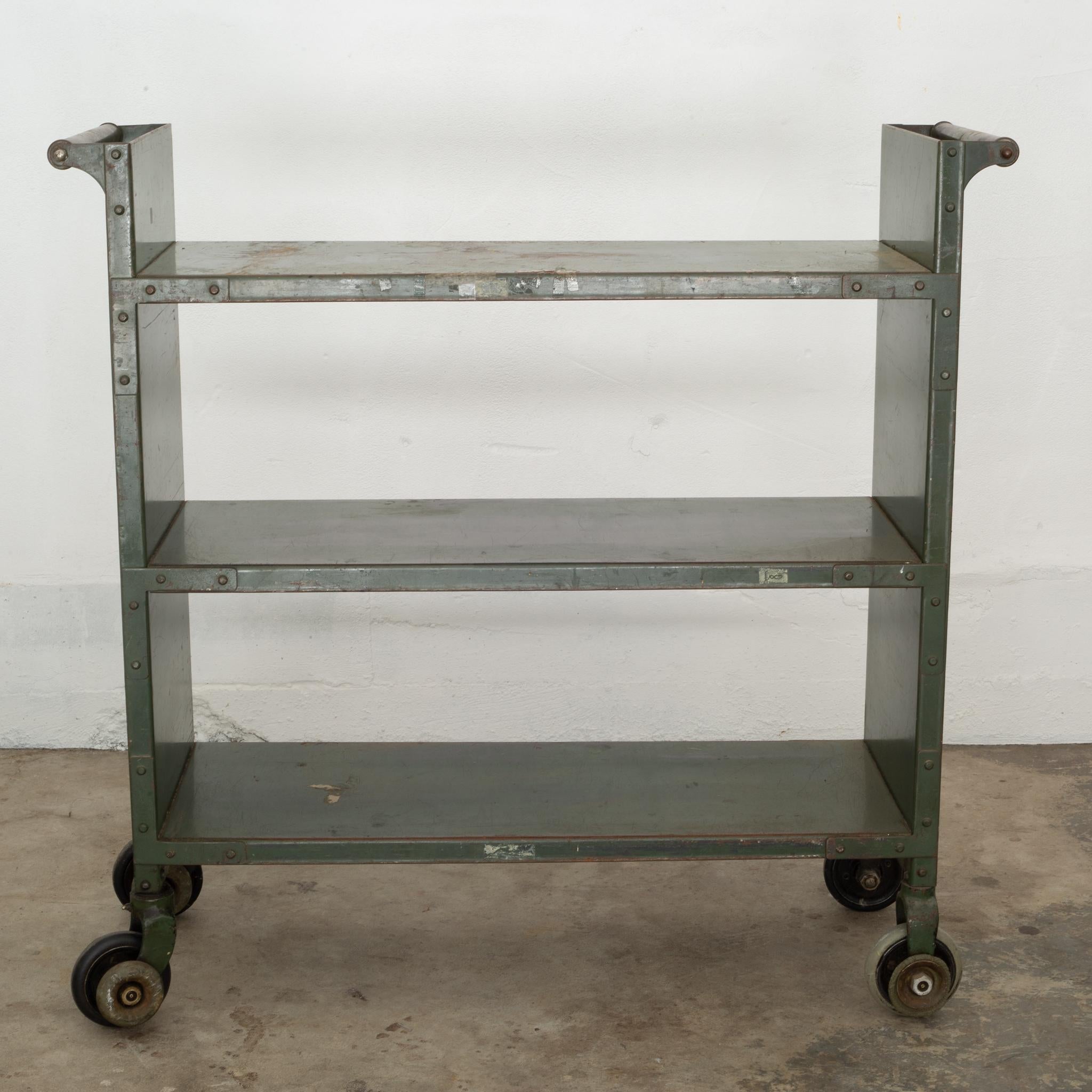 Steel Early 20th Century Industrial Rolling Library Cart, circa 1900-1930
