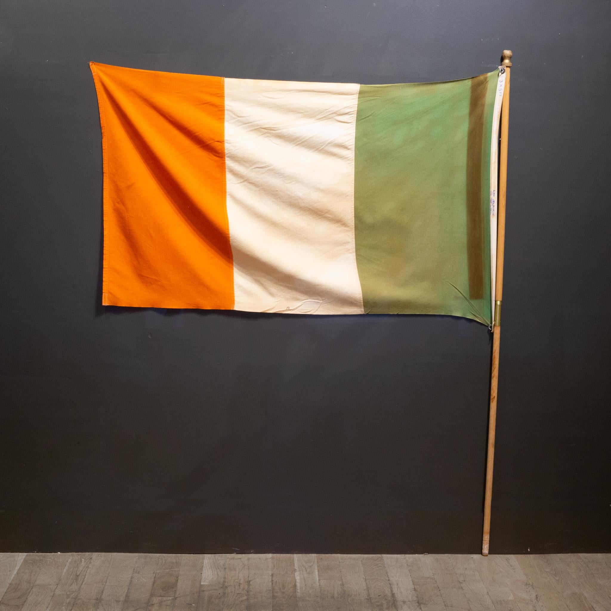 About

This is an original fabric Irish flag on wooden flag pole. 

Creator Eagle Paramount, San Francisco.
Date of manufacture c.1950.
Materials and techniques fabric, wood.
Condition good. Wear consistent with age and use. Some