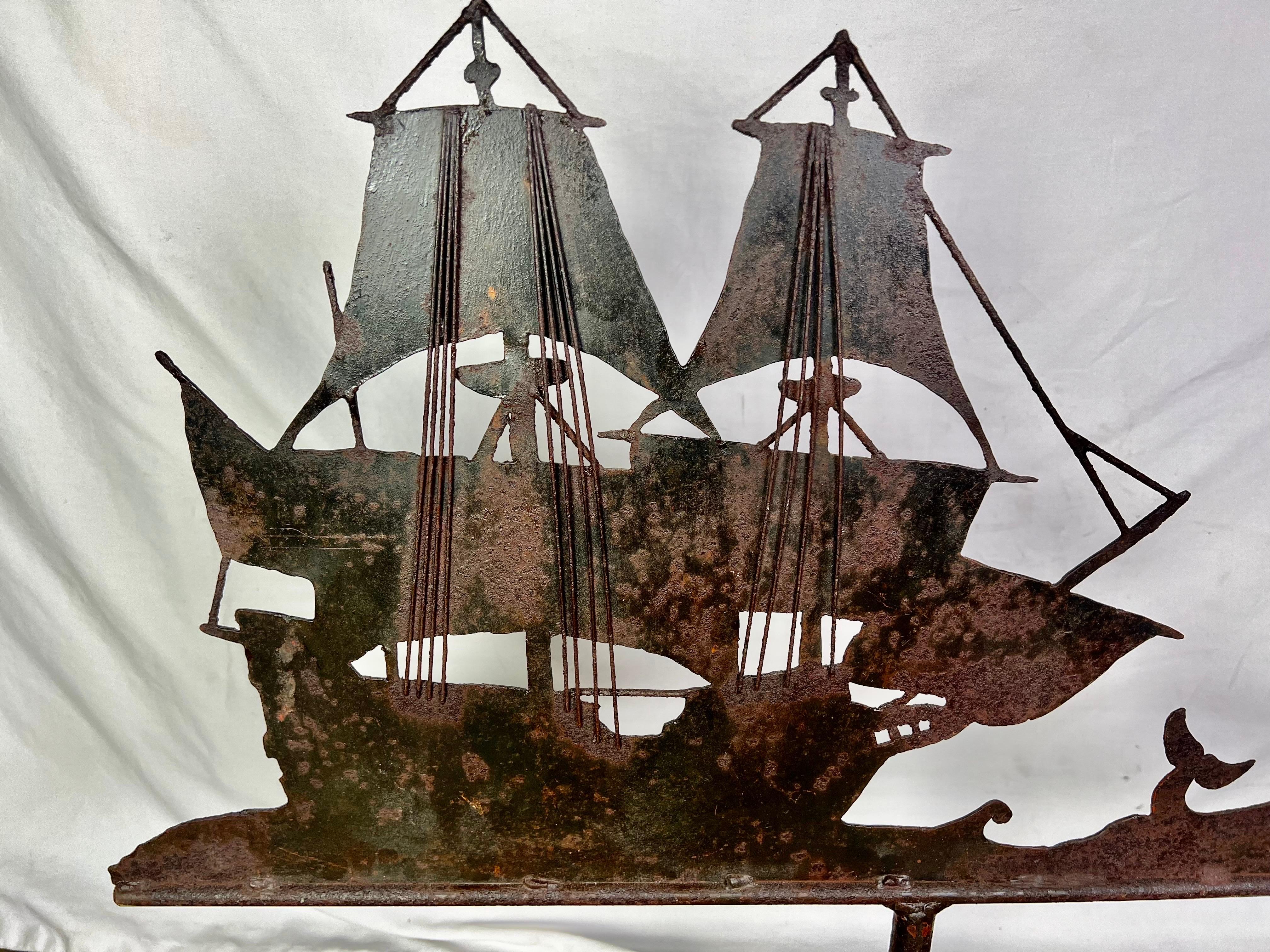 Early 20th C. Iron Ship and Whale Mounted on Iron Base 4