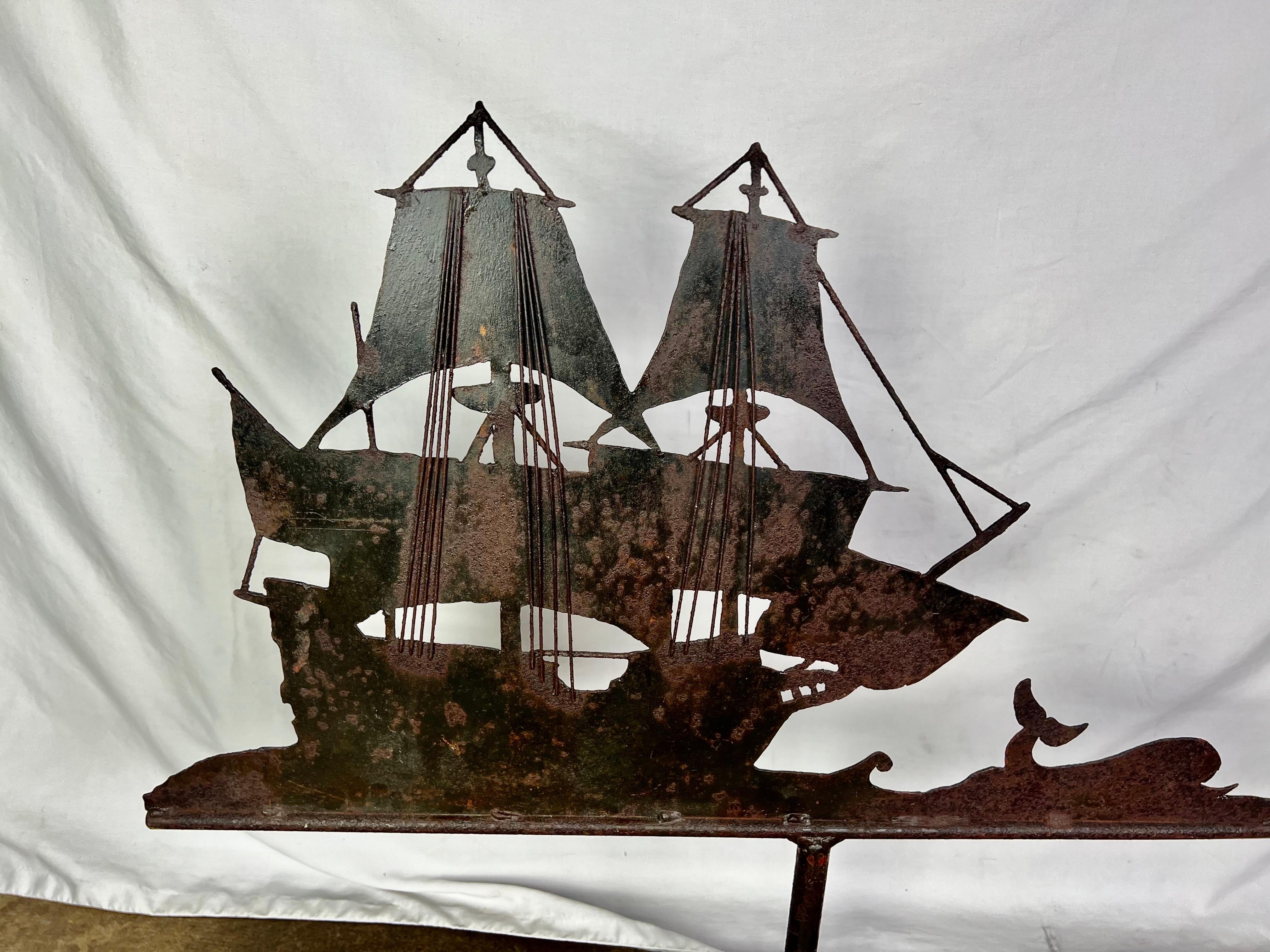 Early 20th C. Iron Ship and Whale Mounted on Iron Base 6