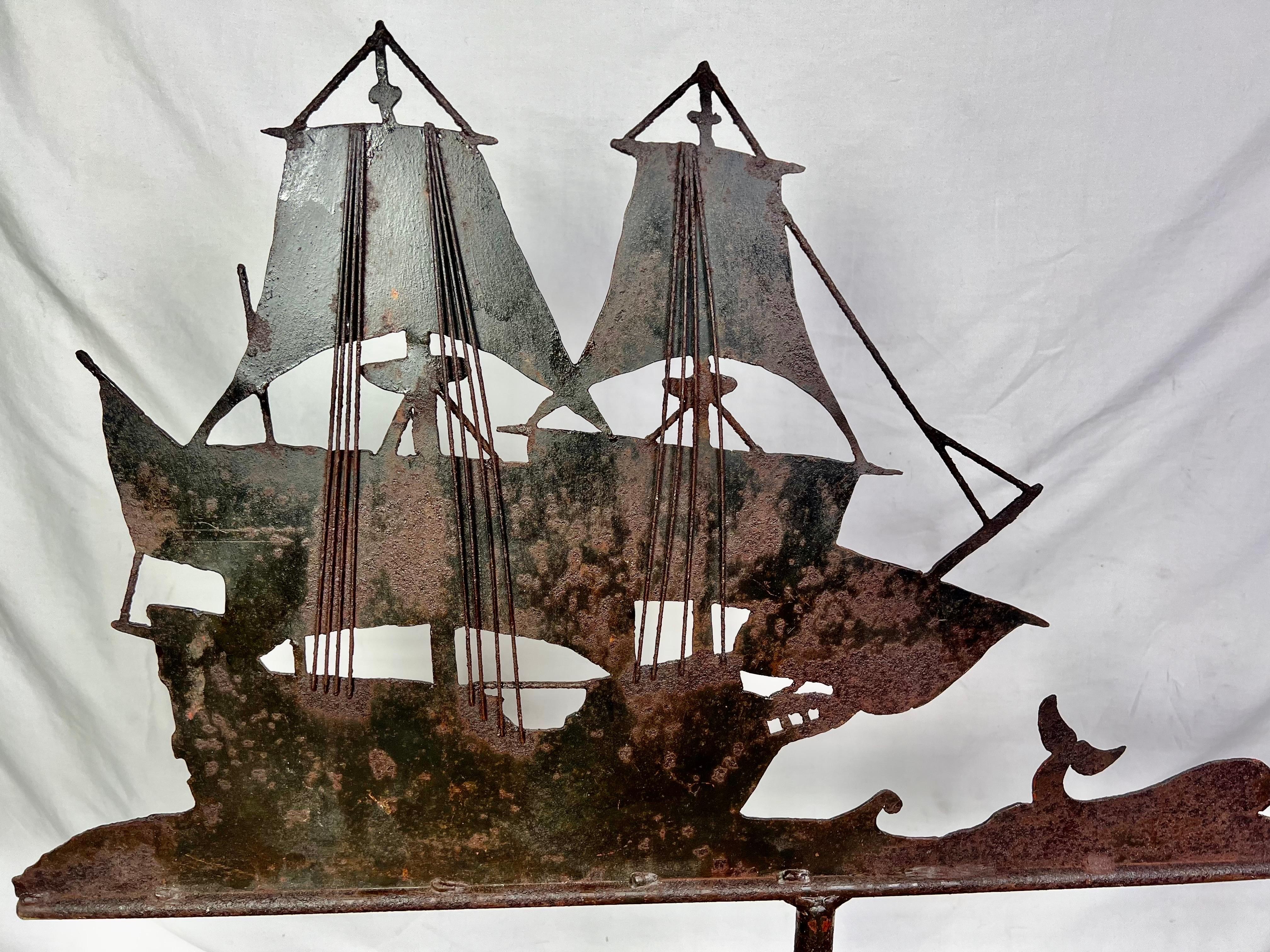 Early 20th C. Iron Ship and Whale Mounted on Iron Base 7
