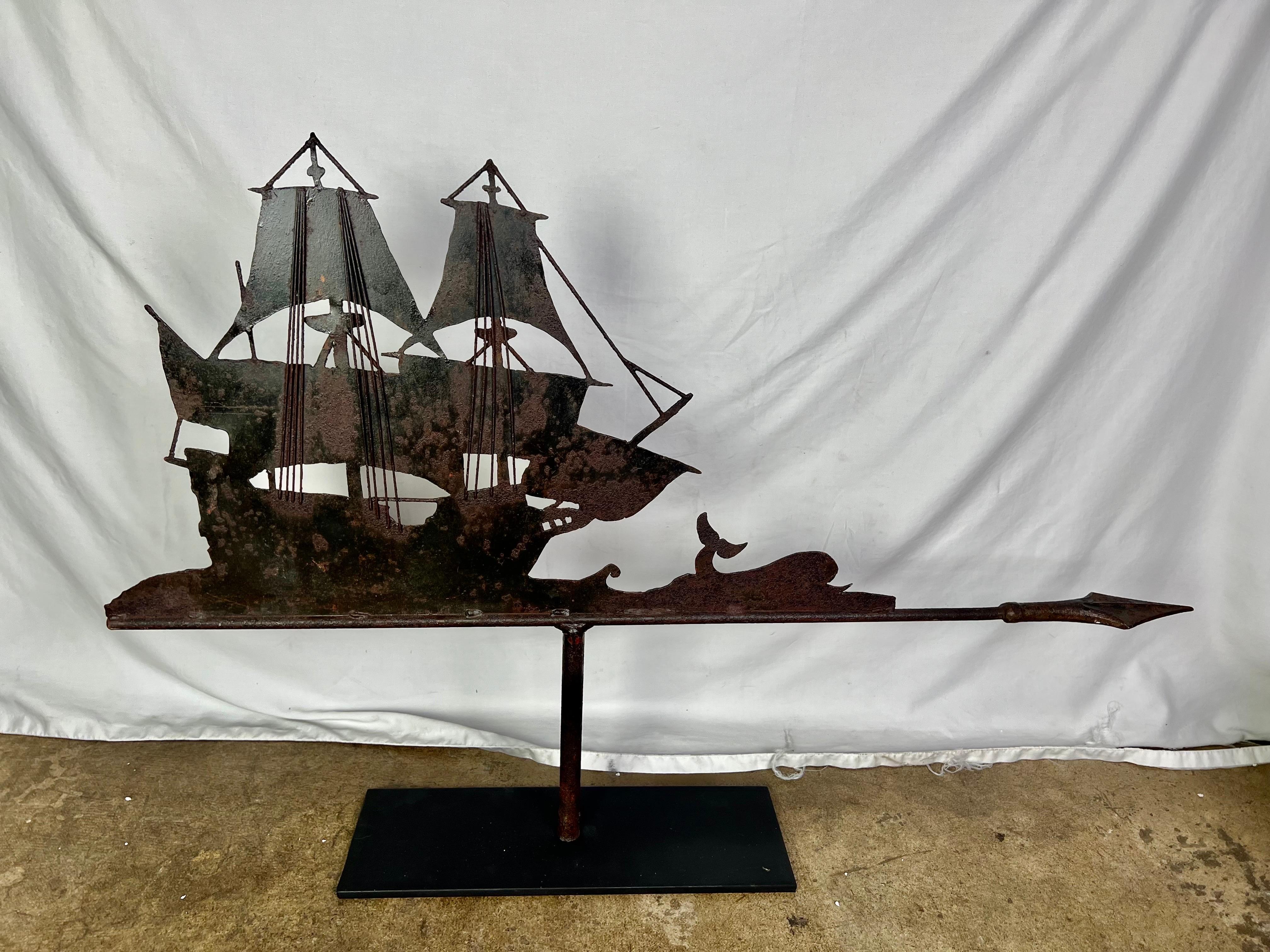 Early 20th C. Iron Ship and Whale Mounted on Iron Base 9