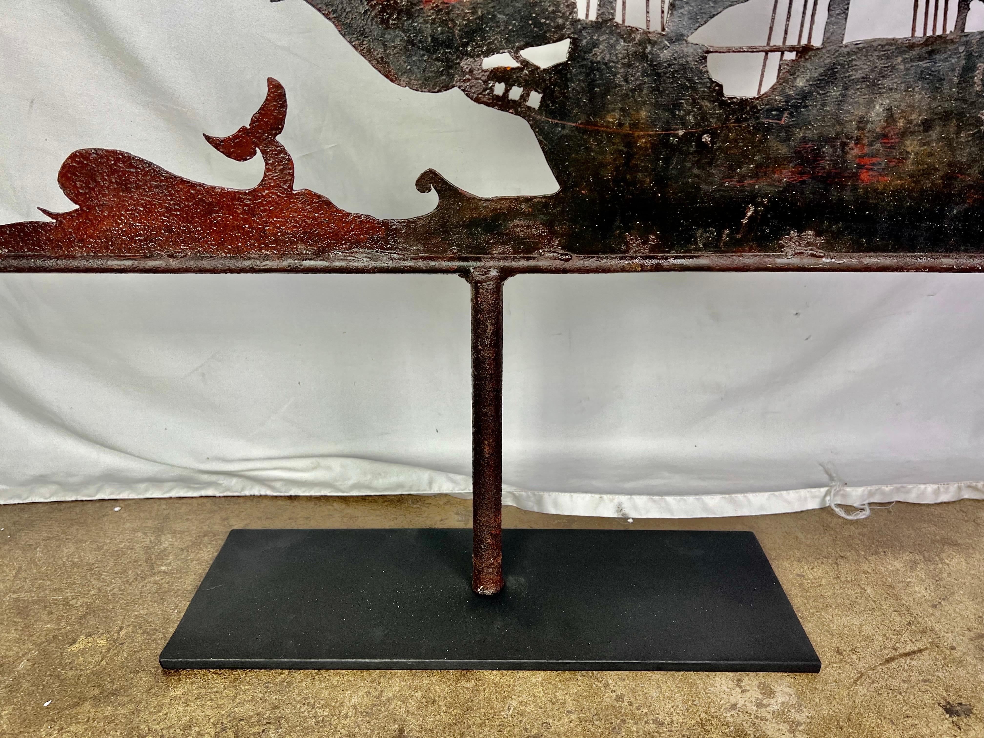 Arts and Crafts Early 20th C. Iron Ship and Whale Mounted on Iron Base