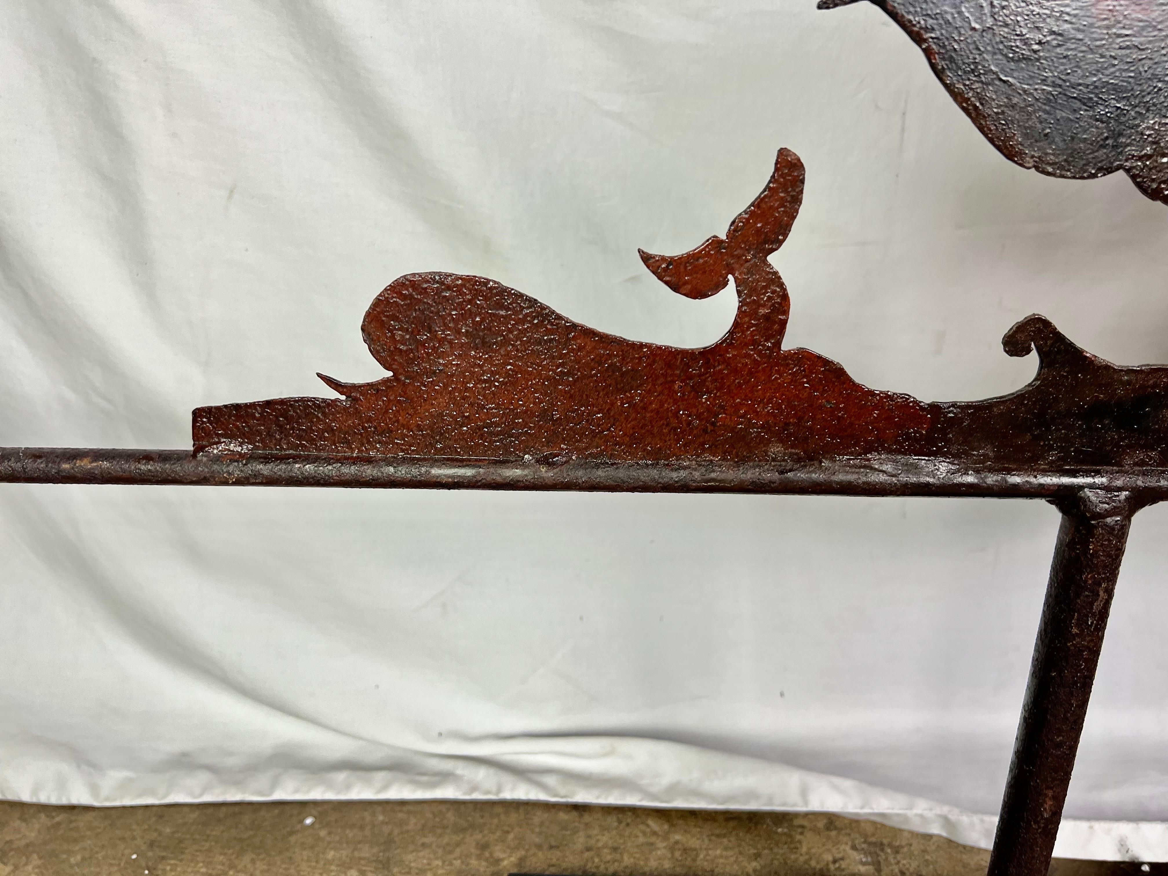American Early 20th C. Iron Ship and Whale Mounted on Iron Base