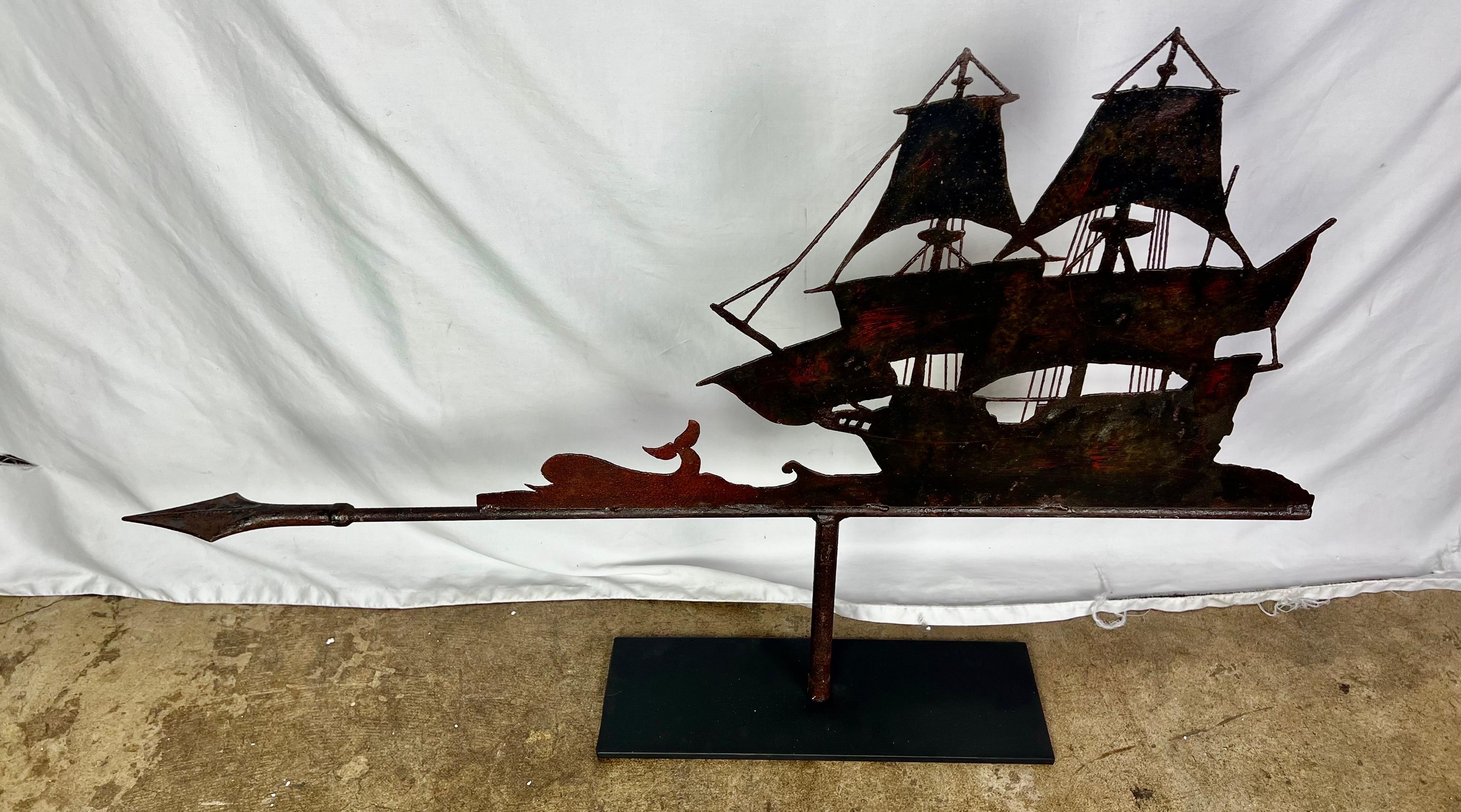 20th Century Early 20th C. Iron Ship and Whale Mounted on Iron Base