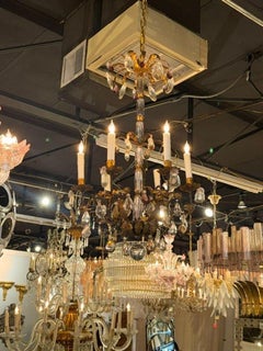 Early 20th c. Italian Gilt Tole and Crystal Chandelier