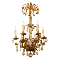 Early 20th c. Italian Gilt Tole and Crystal Chandelier