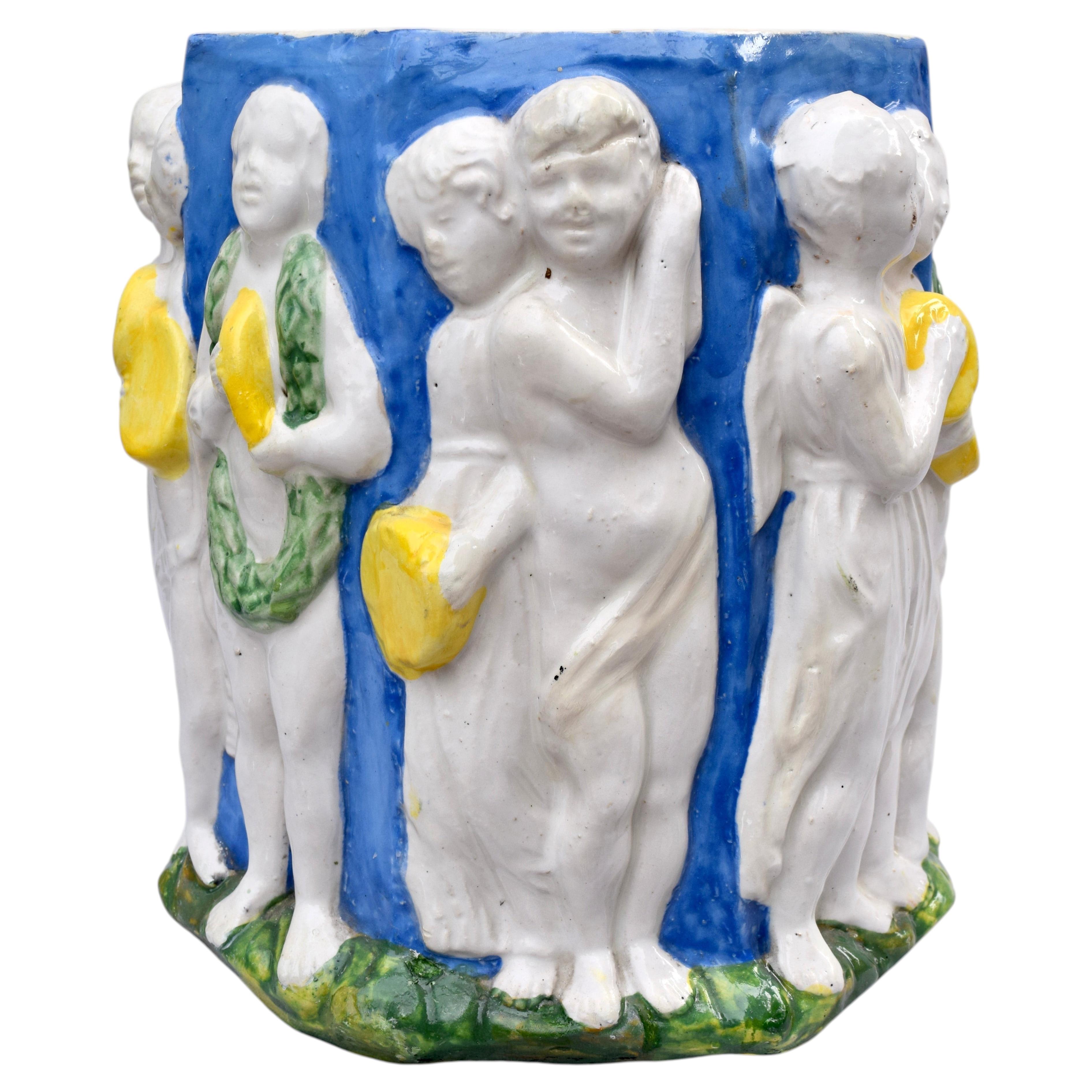 Early 20th C. Italian Majolica Planter in the Manner of Della Robbia For Sale