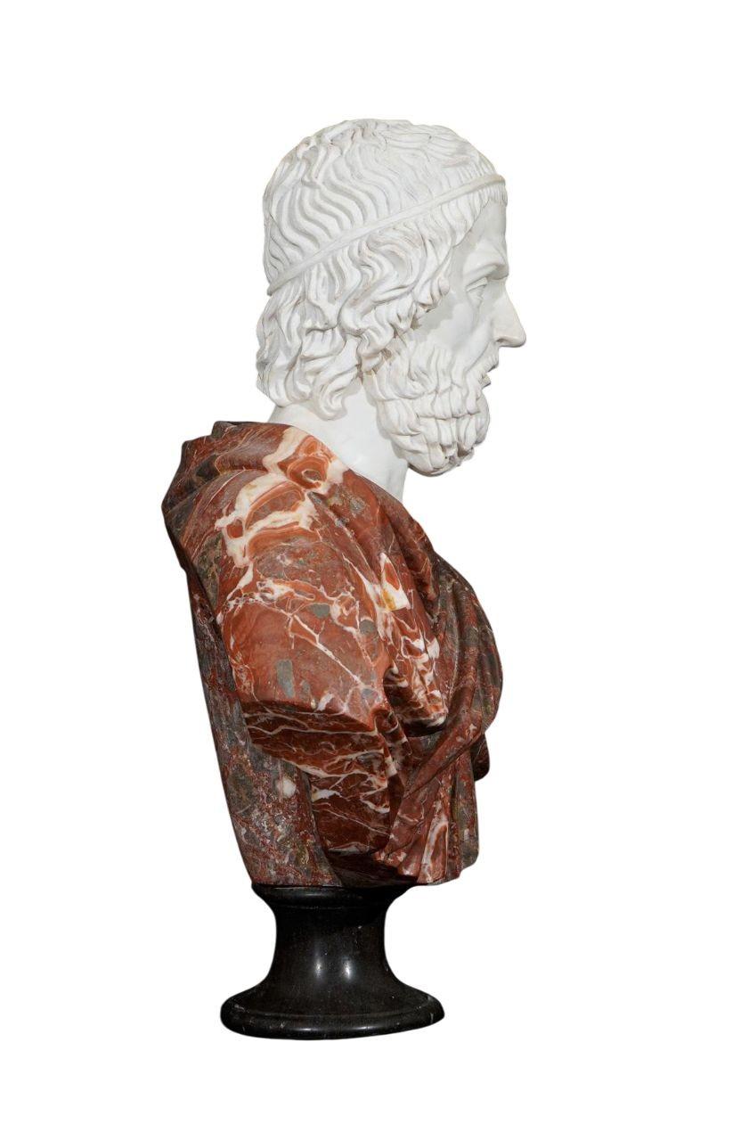 Early 20th C. Italian Marble Bust of Homer, The Legendary Ancient Greek Poet. In Good Condition For Sale In Los Angeles, CA
