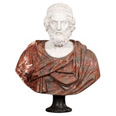 Early 20th C. Italian Marble Bust of Homer, The Legendary Ancient Greek Poet.