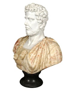 Early 20th C. Italian Multicolor Marble Bust of Ancient Philosopher Aristotle.