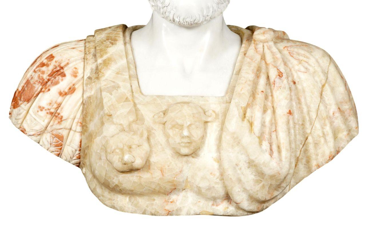 Italienische mehrfarbige Marmorbüste des antiken Philosophen Aristoteles aus dem frühen 20. Jahrhundert. im Angebot 4