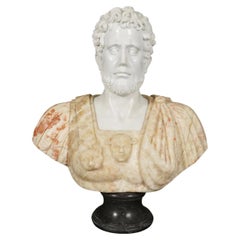 Early 20th C. Italian Multicolor Marble Bust of Ancient Philosopher Aristotle.