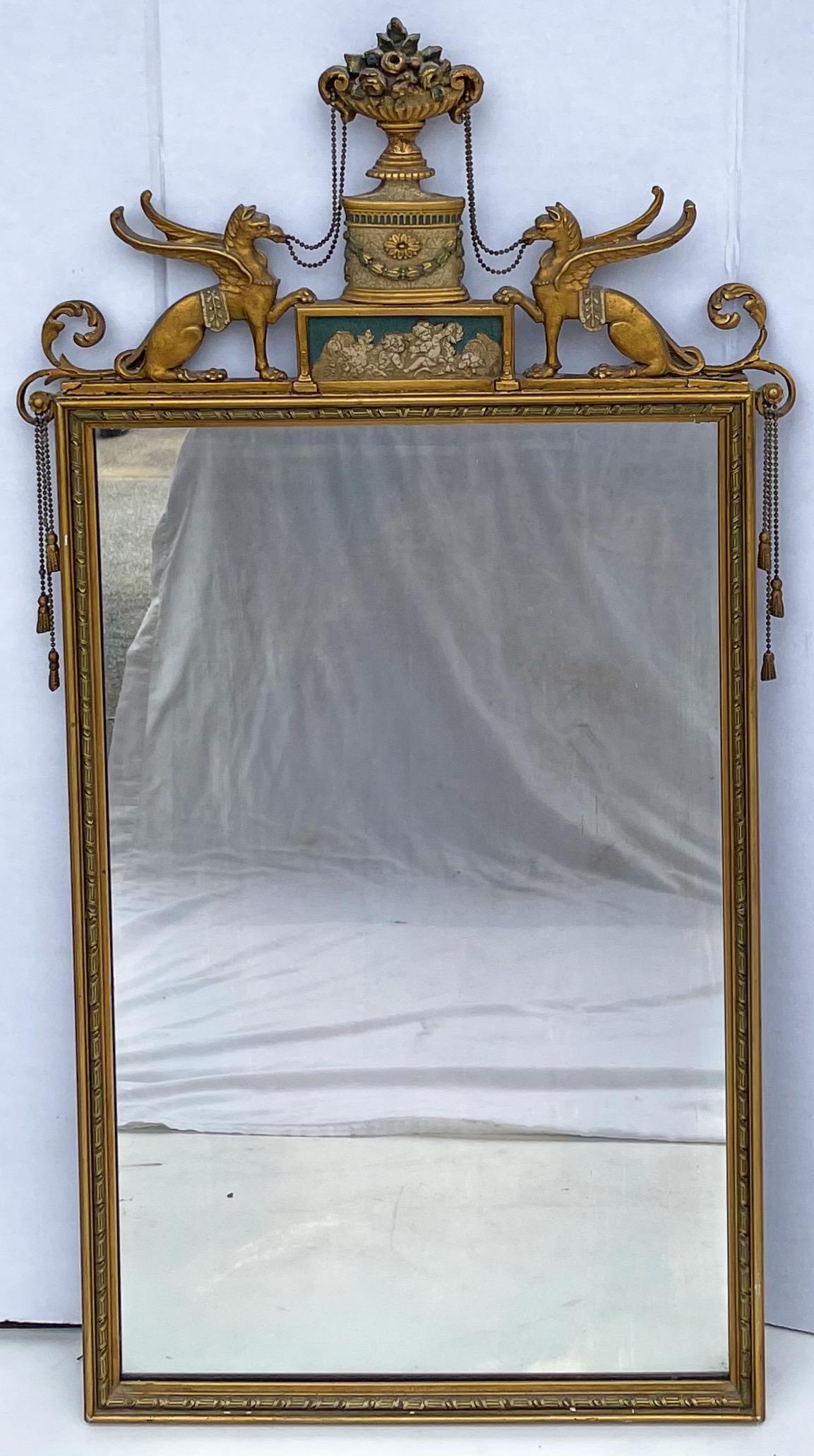 Early 20th-C Italian Neo-Classical Style Mirror with Carved Griffins 1