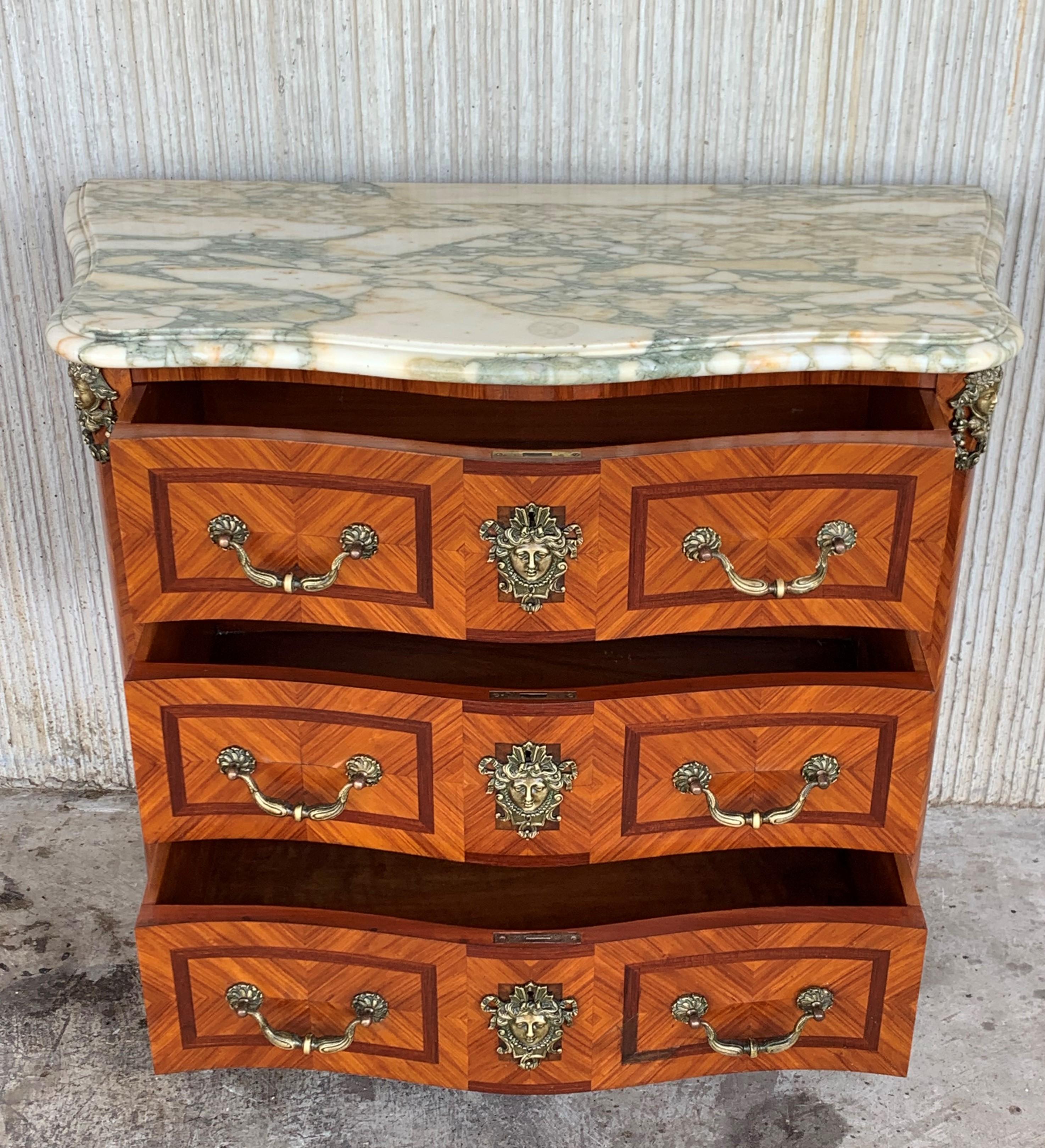 Bronze Early 20th Century Italian Period Baroque Sepentine Chest with Marquetry