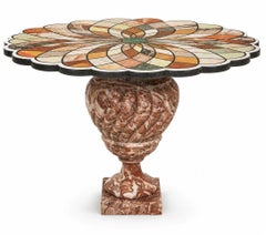 Early 20th C. Italian Pietra Dura Geometric Flower Center Table w/ Marble Base