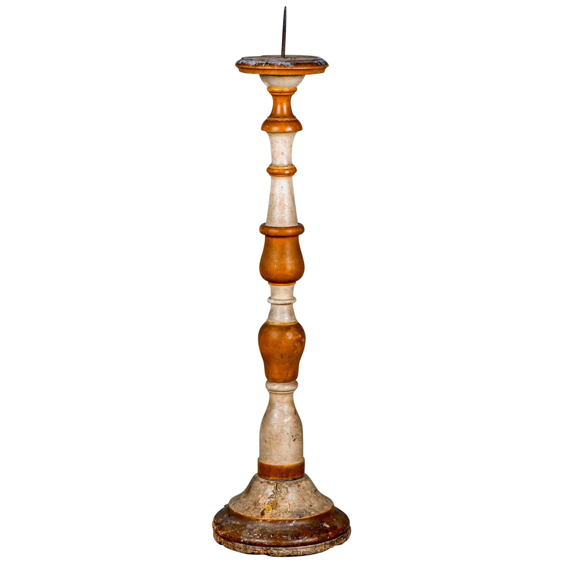 Early 20th Century Italian Pricket Stick in Brown and White For Sale
